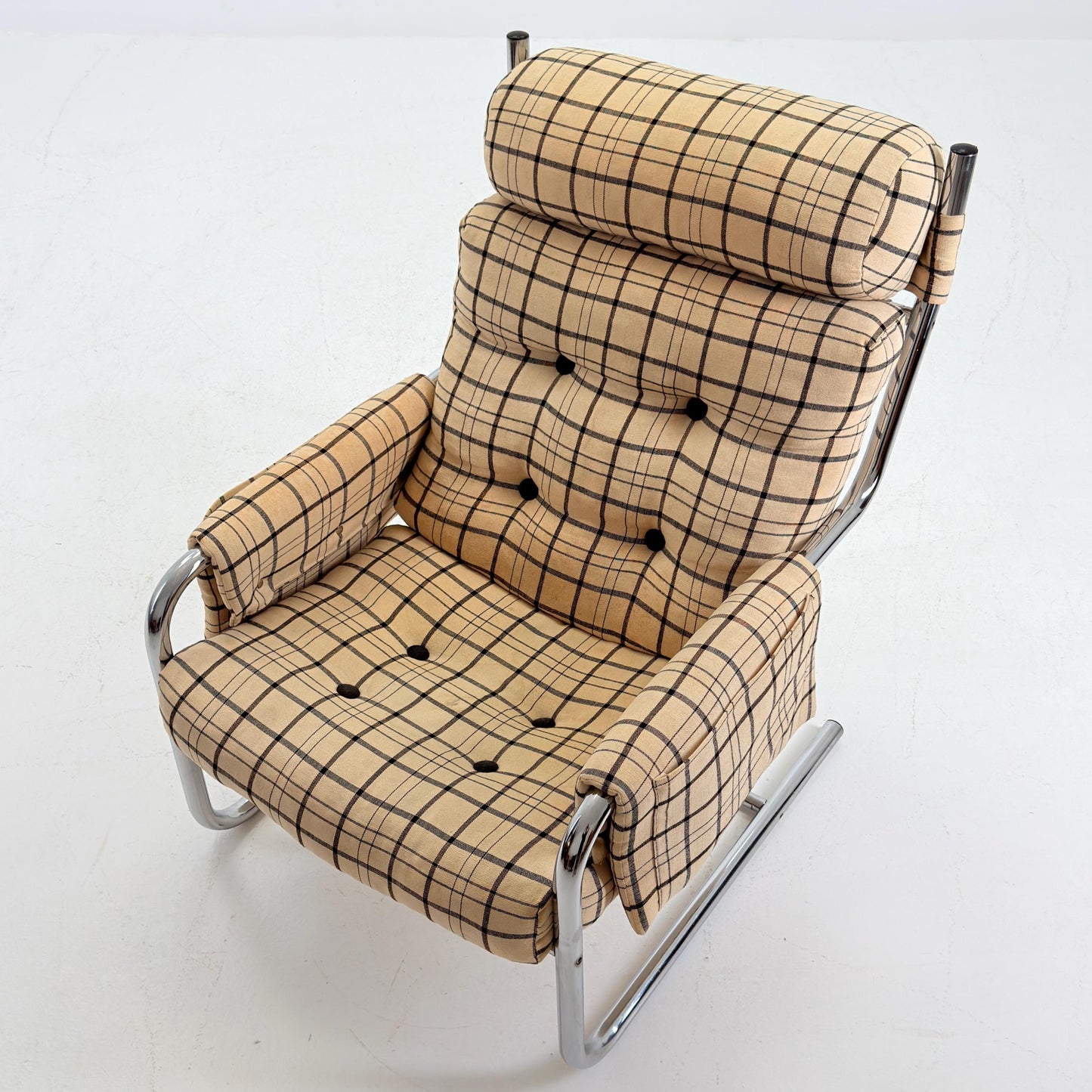 Mid century century Bauhaus tubular canvas armchair with pockets for Tomas Jelinek by IKEA 1980s