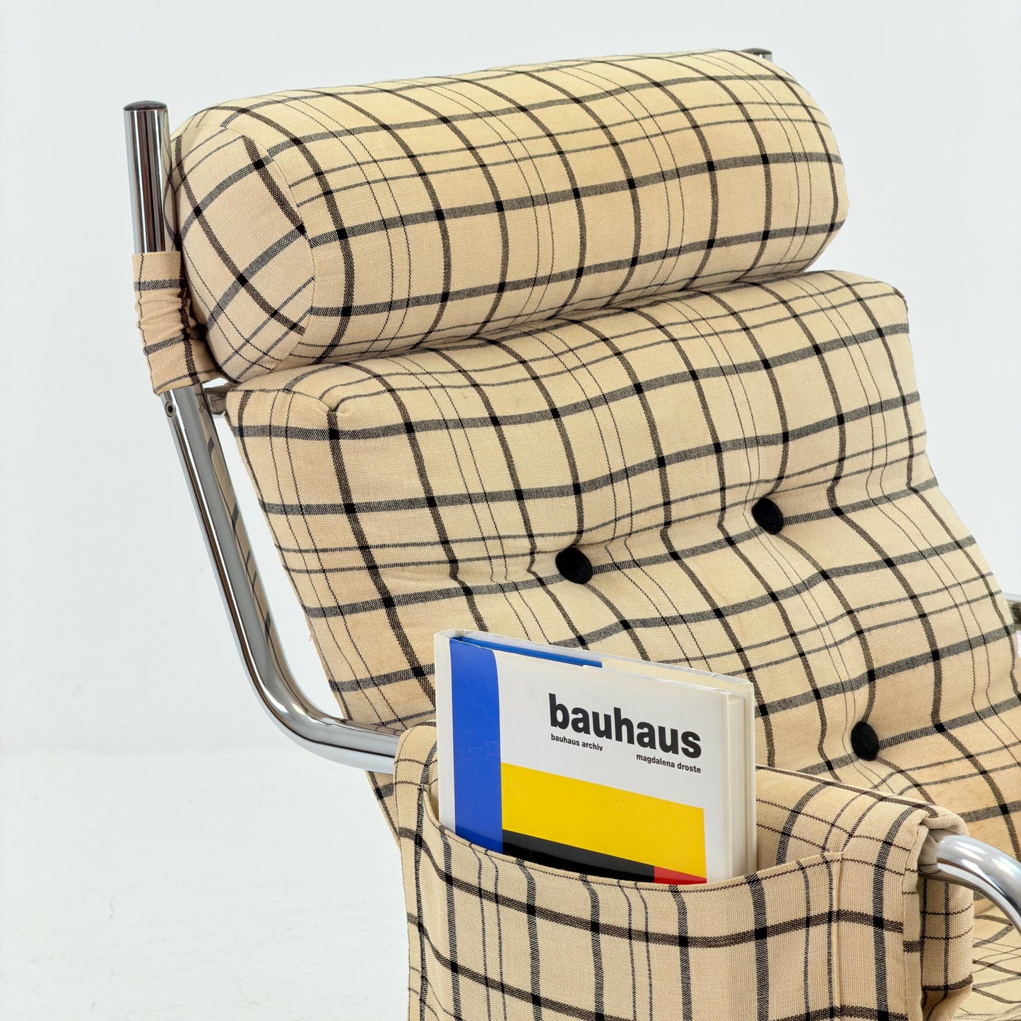 Mid century century Bauhaus tubular canvas armchair with pockets for Tomas Jelinek by IKEA 1980s