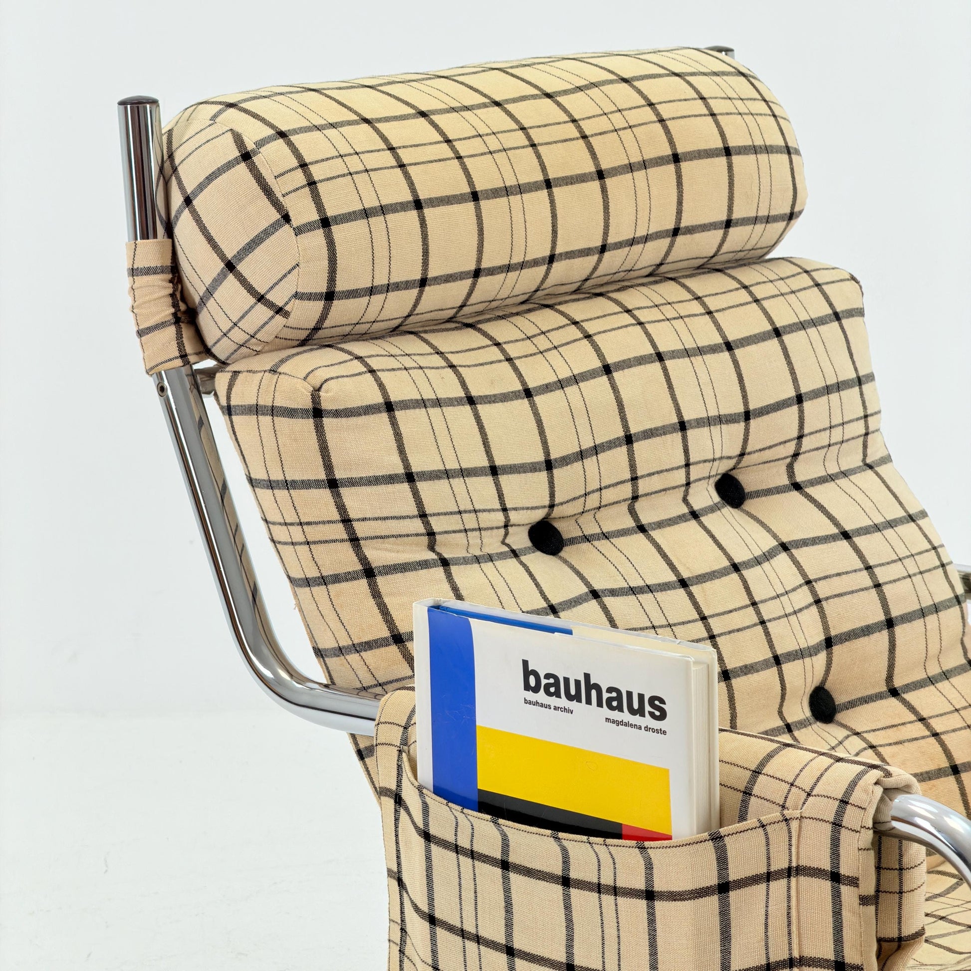 Mid century century Bauhaus tubular canvas armchair with pockets for Tomas Jelinek by IKEA 1980s