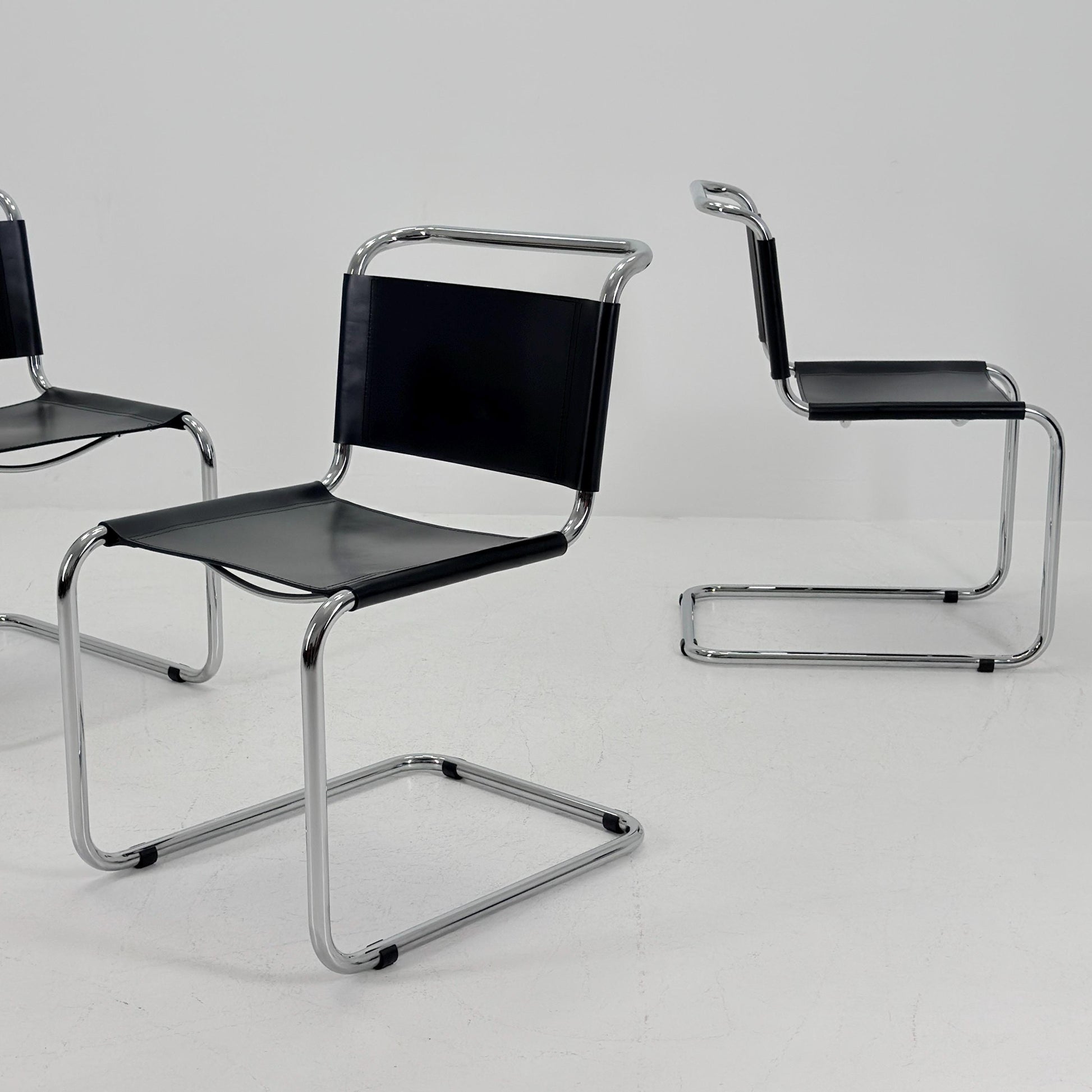 Set of 3 Mid-Century vintage S33 black chairs by Mart Stam - Marcel Brauer Italy 1980s