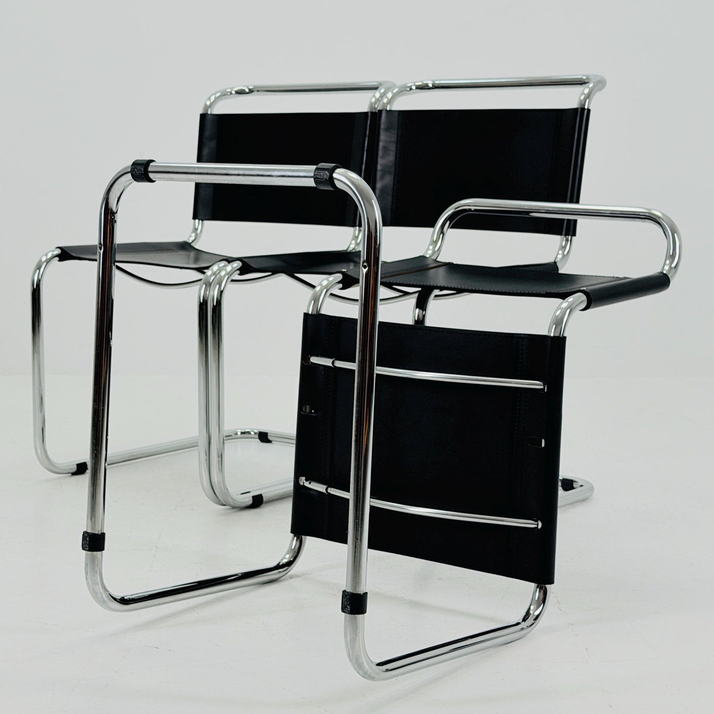 Set of 3 Mid-Century vintage S33 black chairs by Mart Stam - Marcel Brauer Italy 1980s
