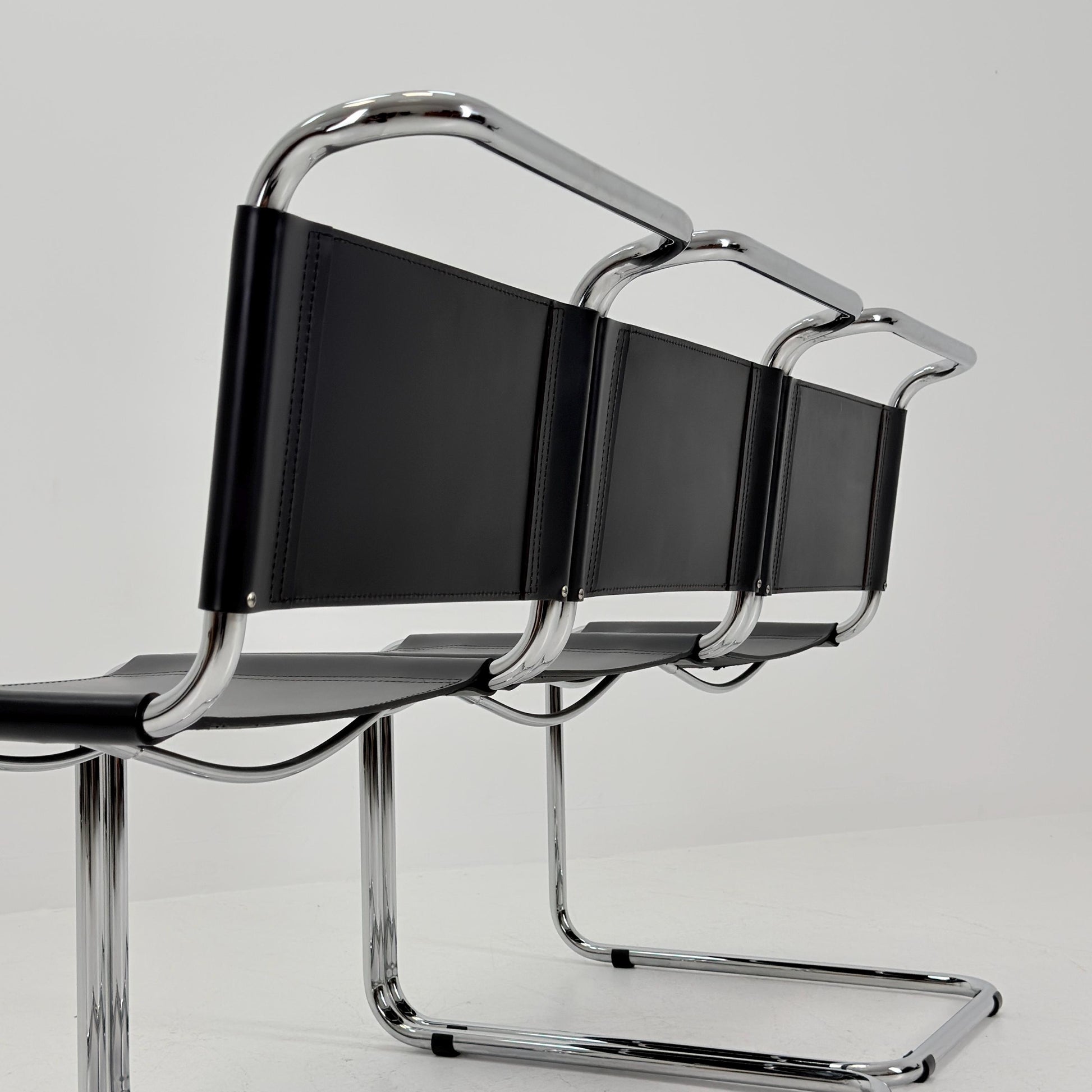 Set of 3 Mid-Century vintage S33 black chairs by Mart Stam - Marcel Brauer Italy 1980s