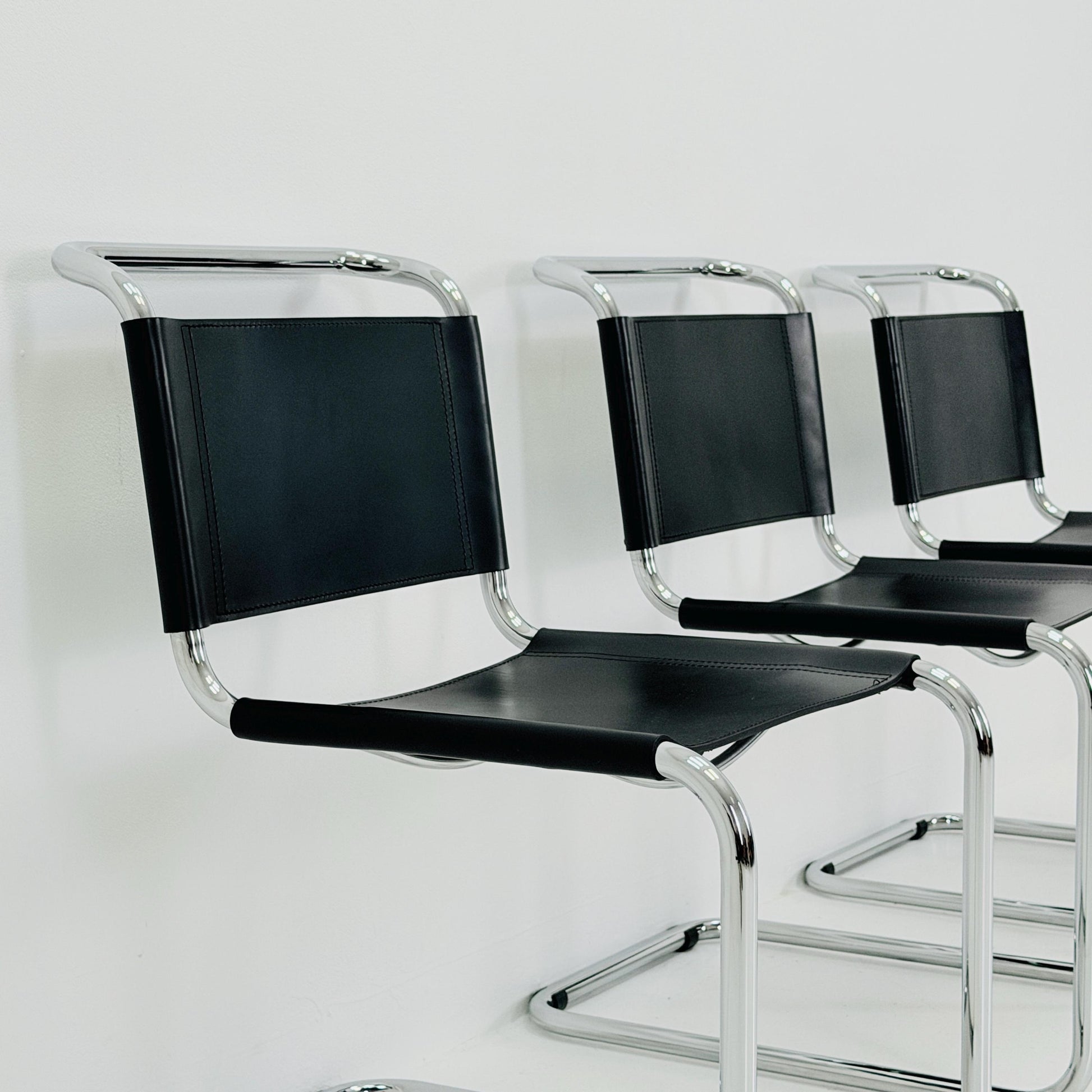 Set of 3 Mid-Century vintage S33 black chairs by Mart Stam - Marcel Brauer Italy 1980s