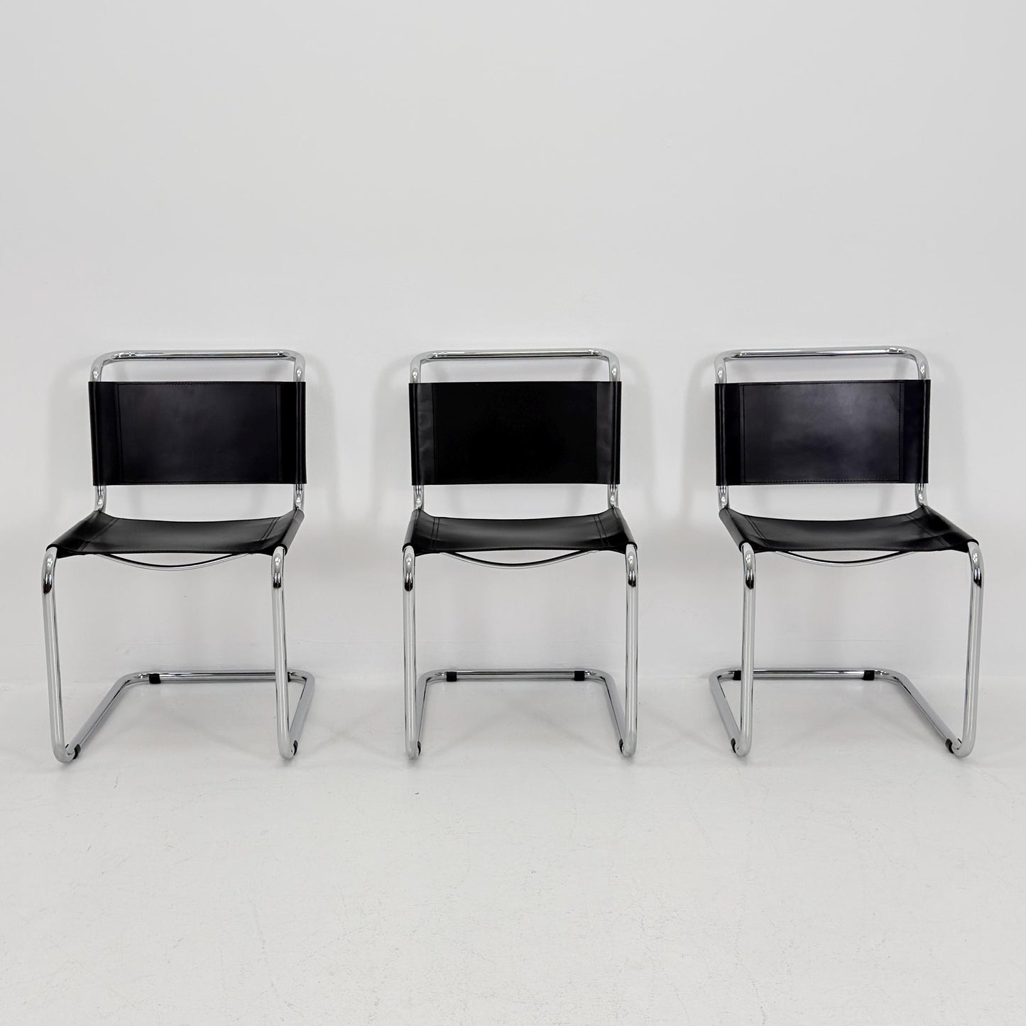 Set of 3 Mid-Century vintage S33 black chairs by Mart Stam - Marcel Brauer Italy 1980s
