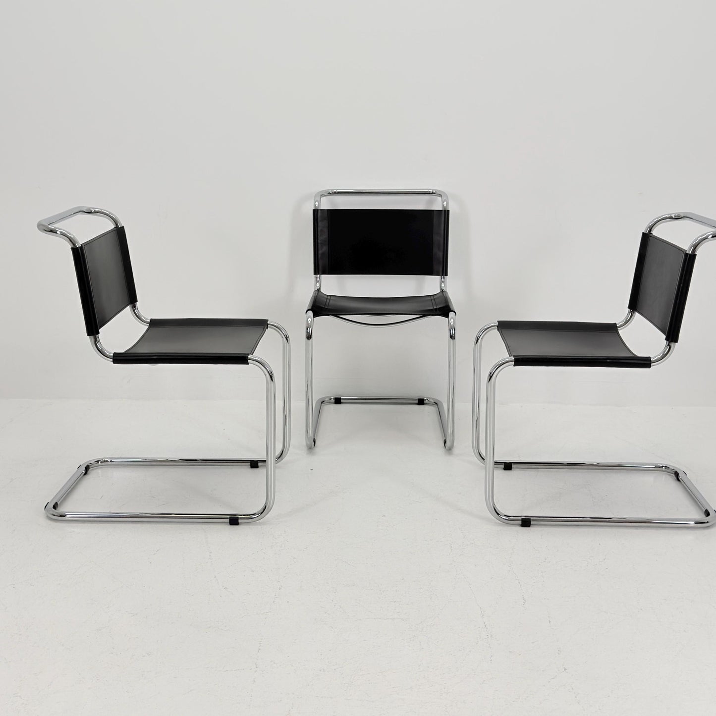 Set of 3 Mid-Century vintage S33 black chairs by Mart Stam - Marcel Brauer Italy 1980s