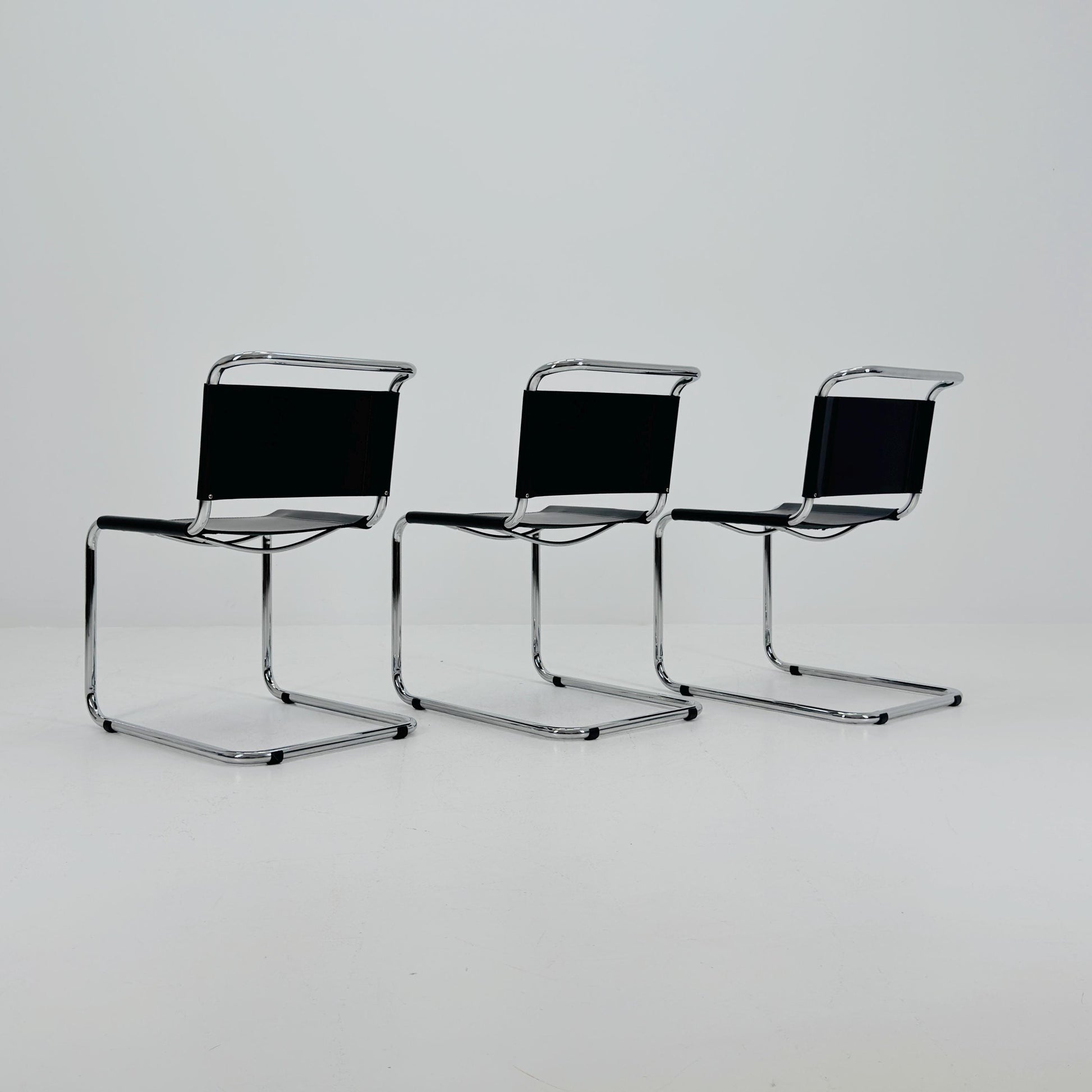 Set of 3 Mid-Century vintage S33 black chairs by Mart Stam - Marcel Brauer Italy 1980s