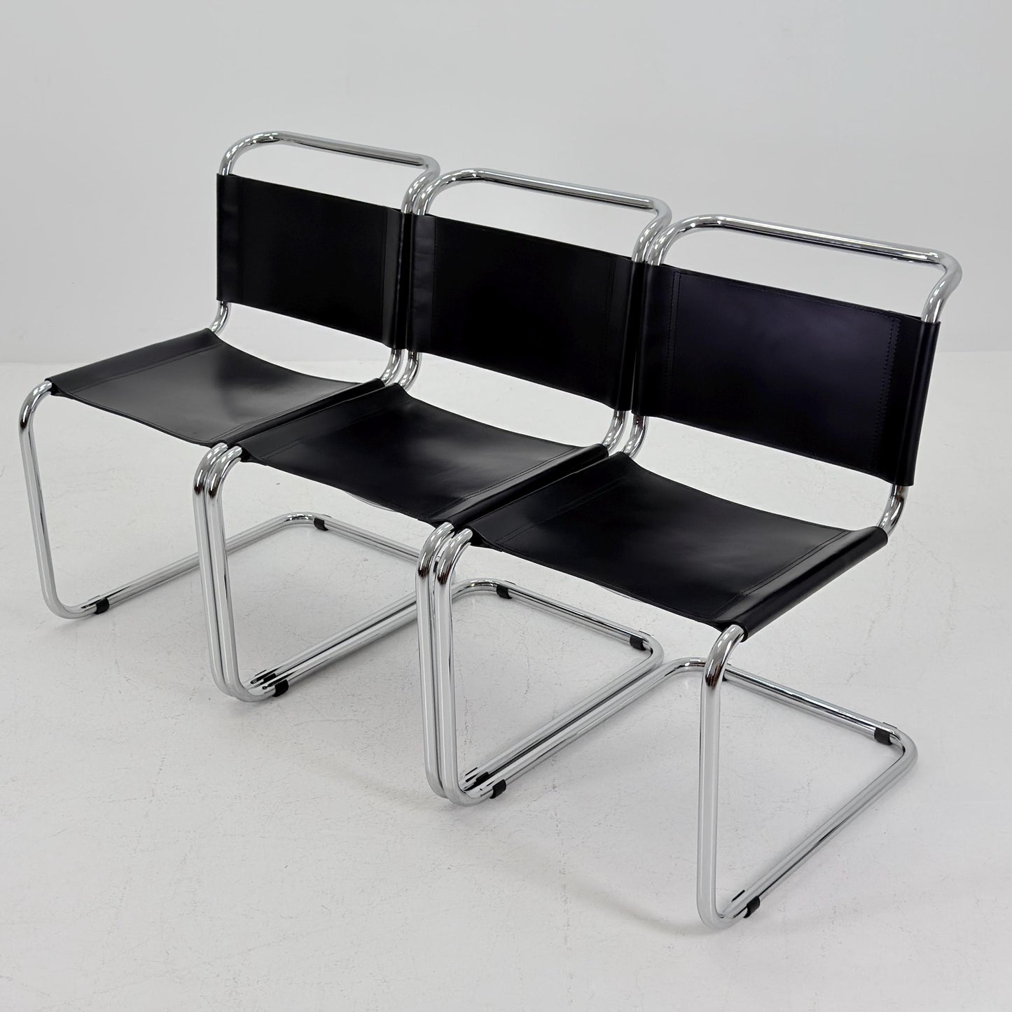 Set of 3 Mid-Century vintage S33 black chairs by Mart Stam - Marcel Brauer Italy 1980s