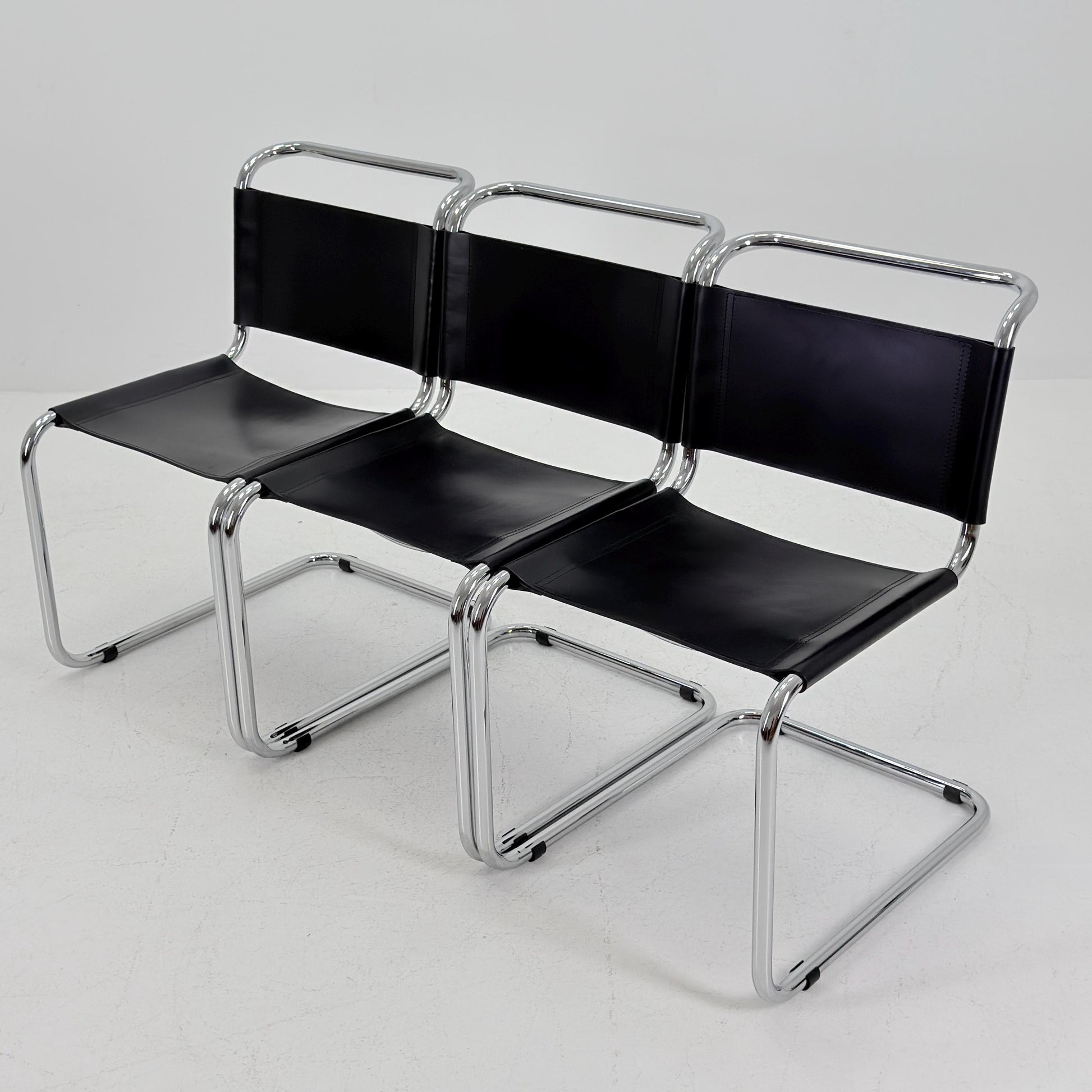 Set of 3 Mid-Century vintage S33 black chairs by Mart Stam - Marcel Brauer Italy 1980s
