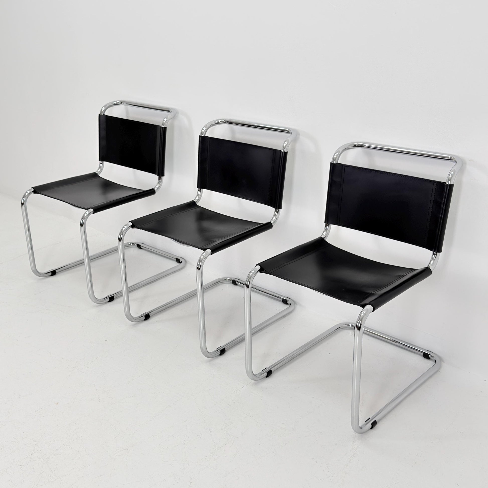 Set of 3 Mid-Century vintage S33 black chairs by Mart Stam - Marcel Brauer Italy 1980s