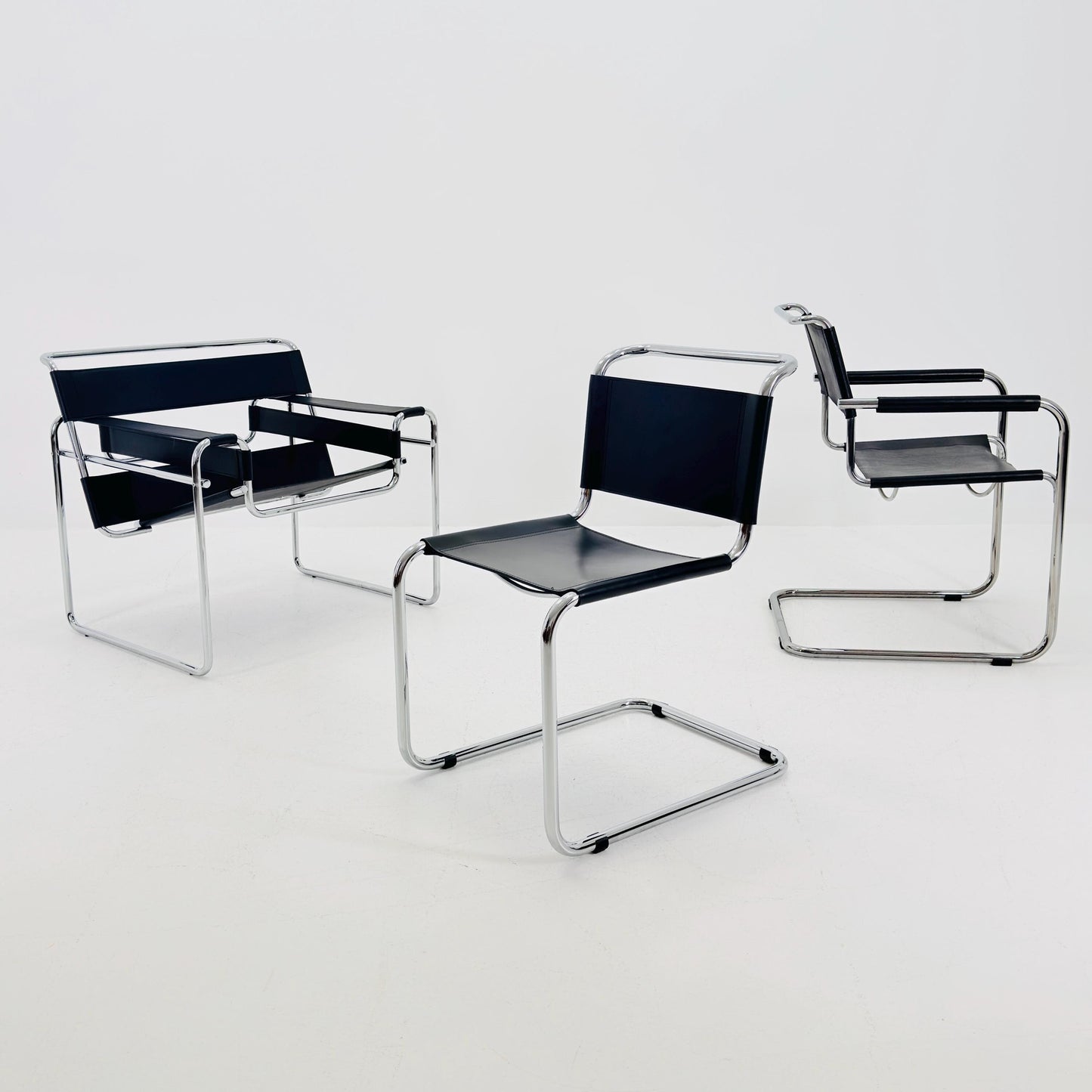 Set of 3 Mid-Century vintage S33 black chairs by Mart Stam - Marcel Brauer Italy 1980s