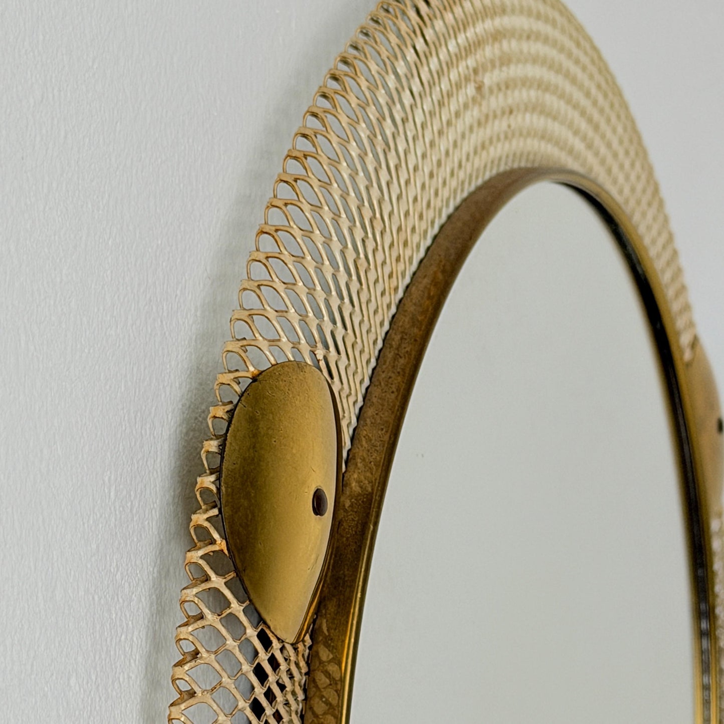 Mid Century Italian Round Metal & Brass Mirror by Stilnovo, 1960s Italy