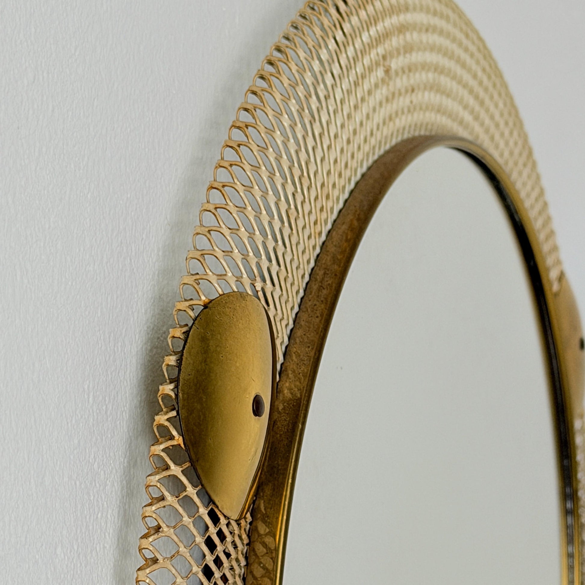 Mid Century Italian Round Metal & Brass Mirror by Stilnovo, 1960s Italy