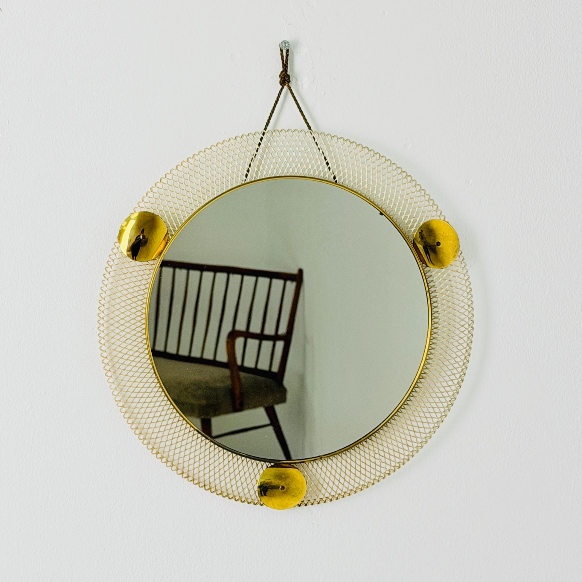 Mid Century Italian Round Metal & Brass Mirror by Stilnovo, 1960s Italy
