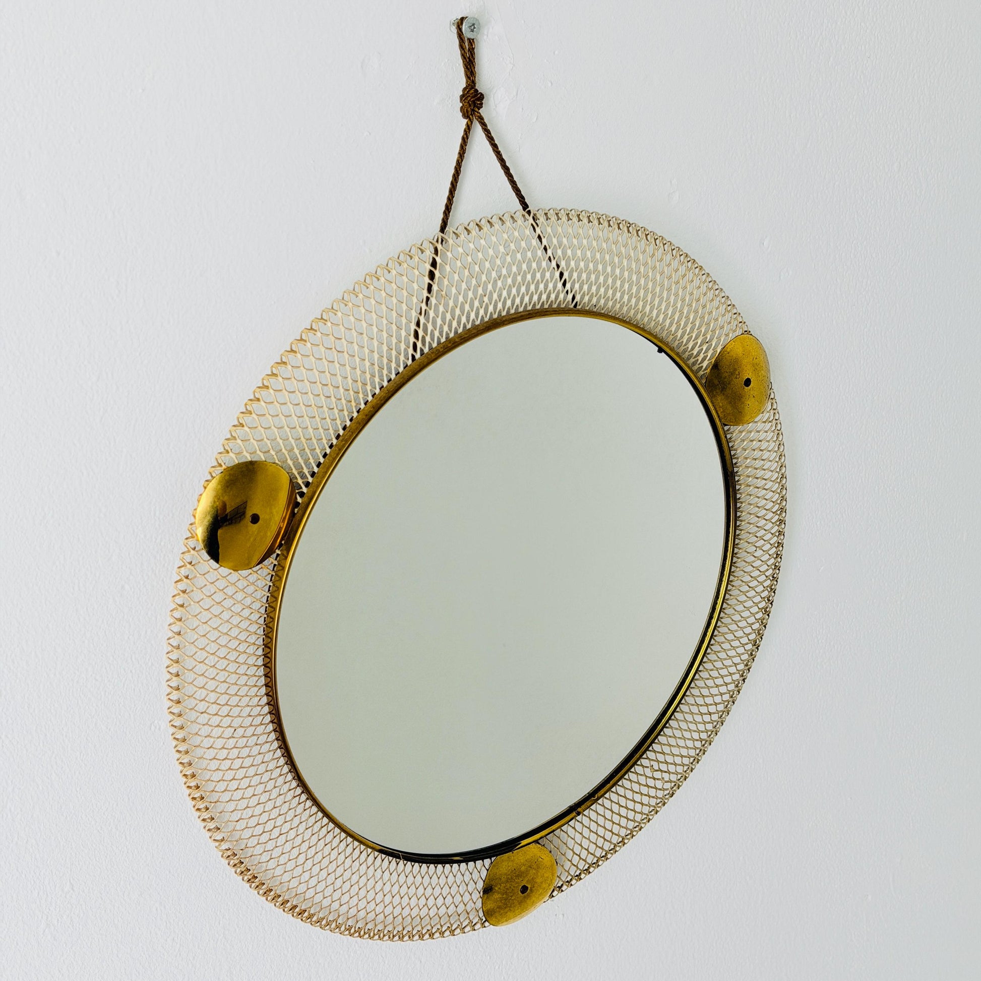 Mid Century Italian Round Metal & Brass Mirror by Stilnovo, 1960s Italy