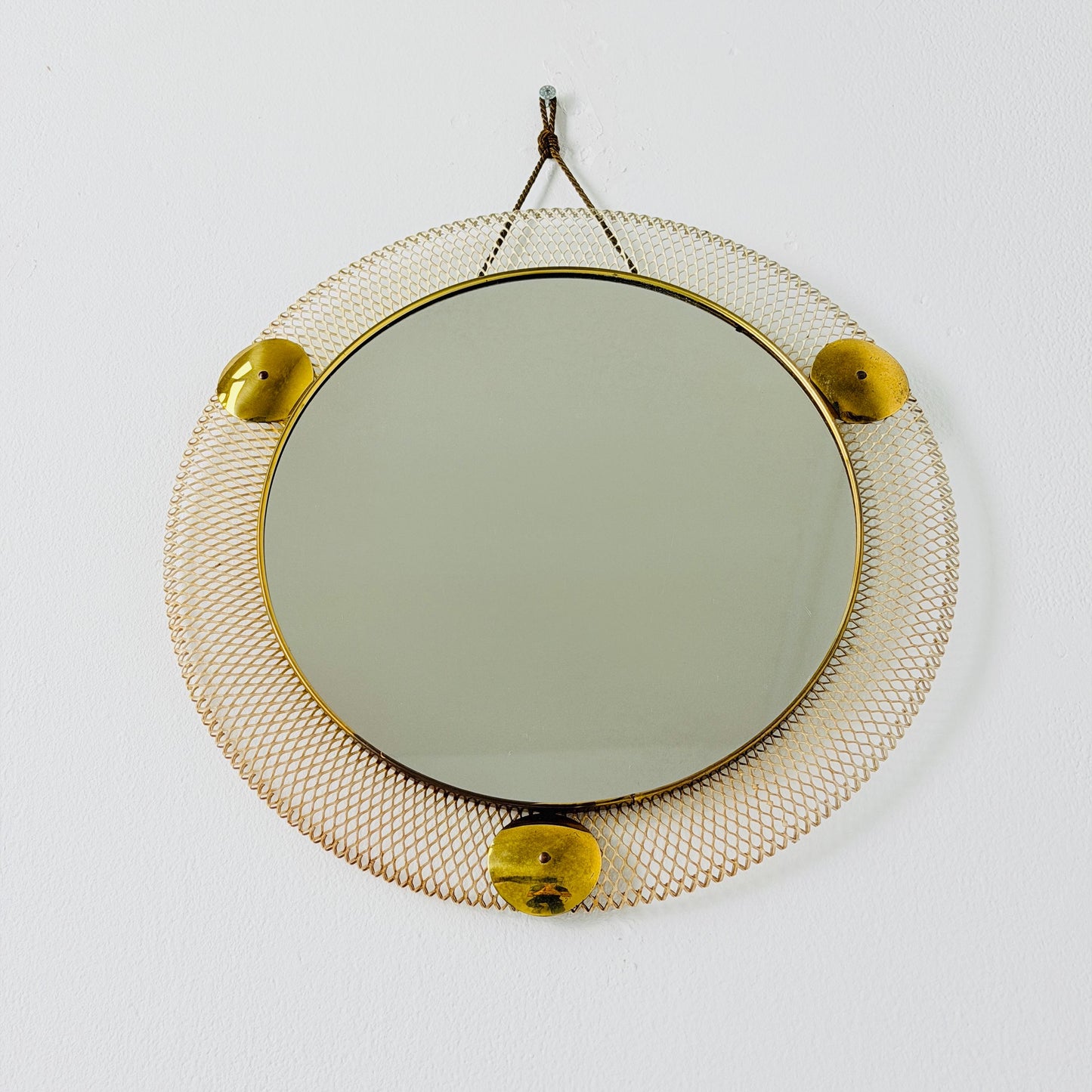 Mid Century Italian Round Metal & Brass Mirror by Stilnovo, 1960s Italy