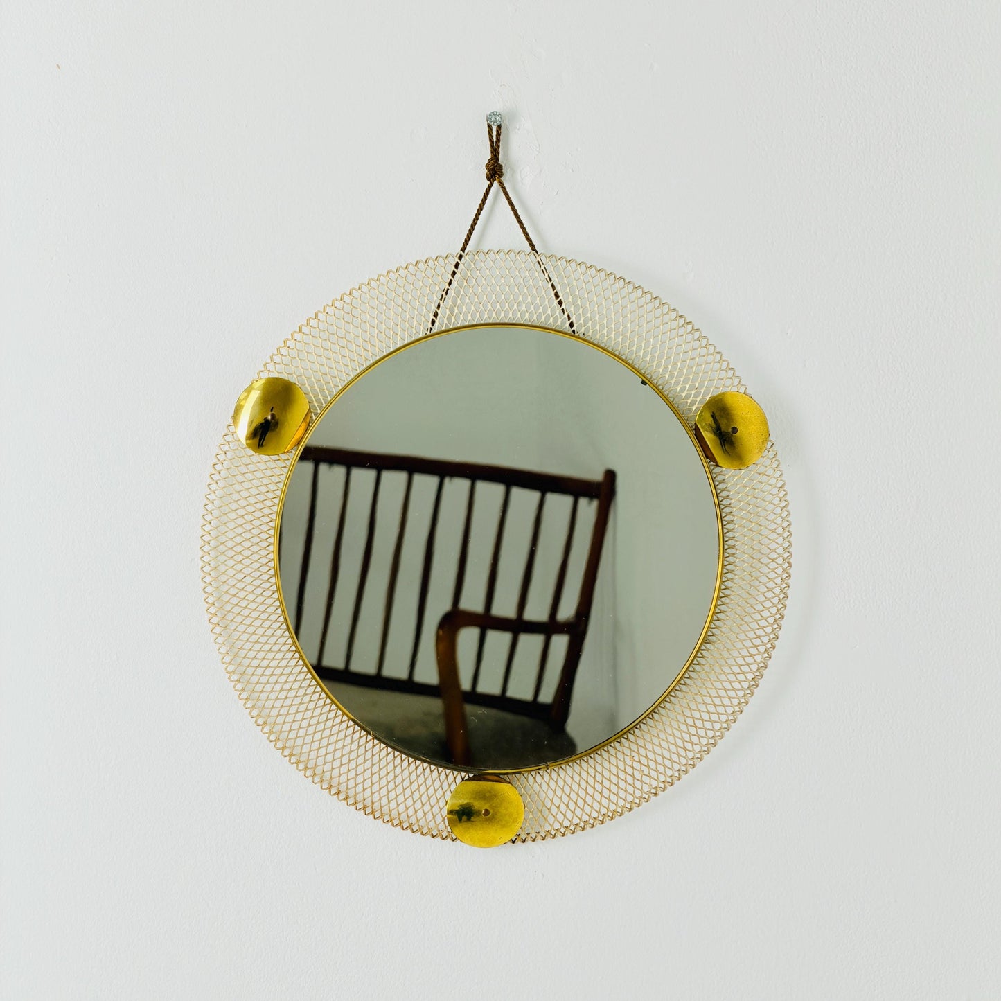 Mid Century Italian Round Metal & Brass Mirror by Stilnovo, 1960s Italy