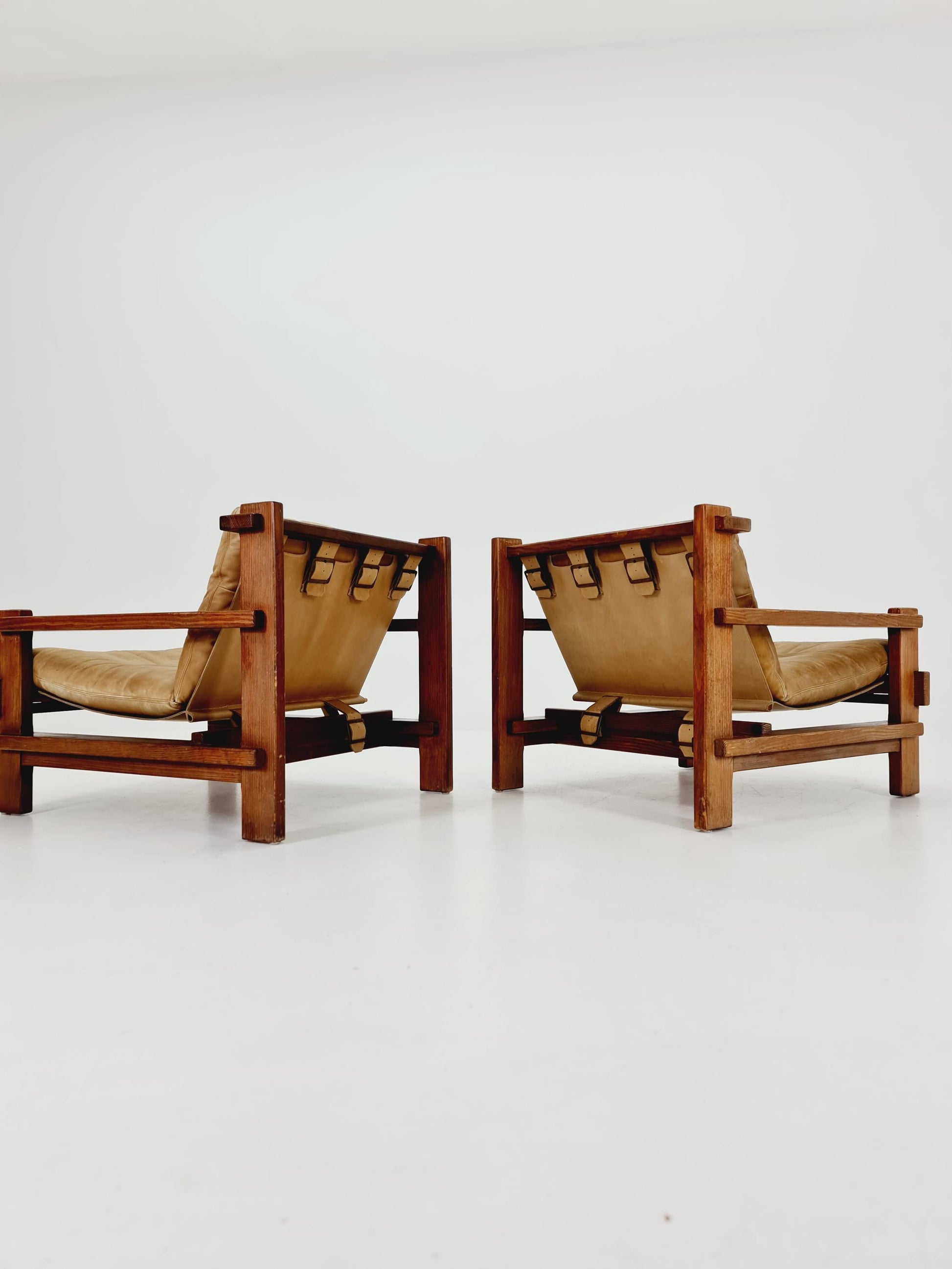 mid century armchairs Set with coffe table in leather and wood By Carl Straub Germany , 1960s