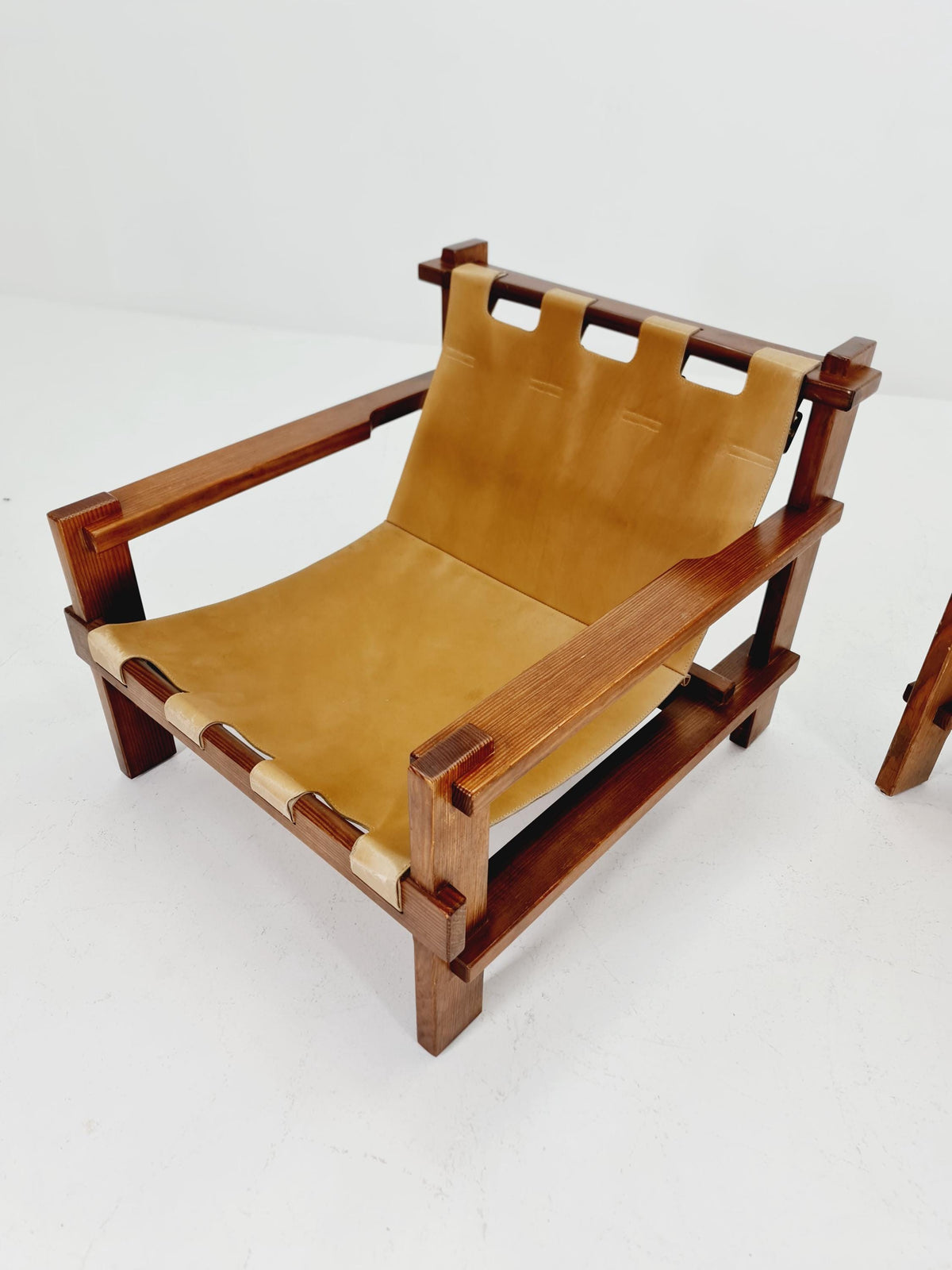 mid century armchairs Set with coffe table in leather and wood By Carl Straub Germany , 1960s