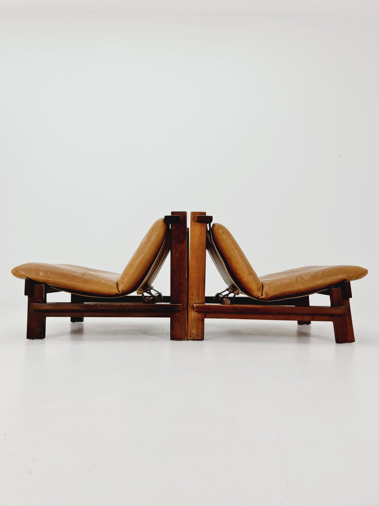 1 of 2 mid century armchairs in leather and wood By Carl Straub Germany , 1960s