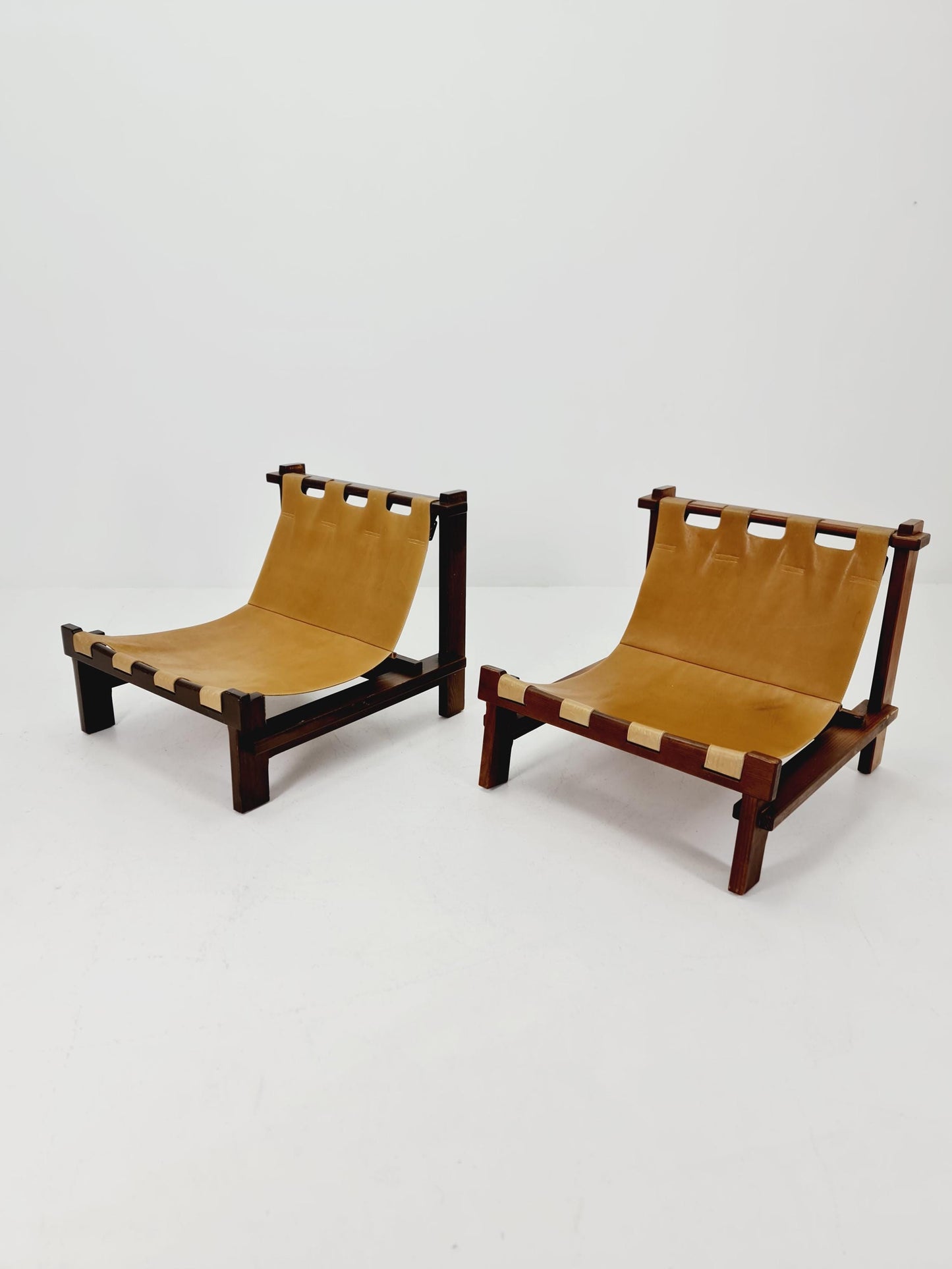 1 of 2 mid century armchairs in leather and wood By Carl Straub Germany , 1960s