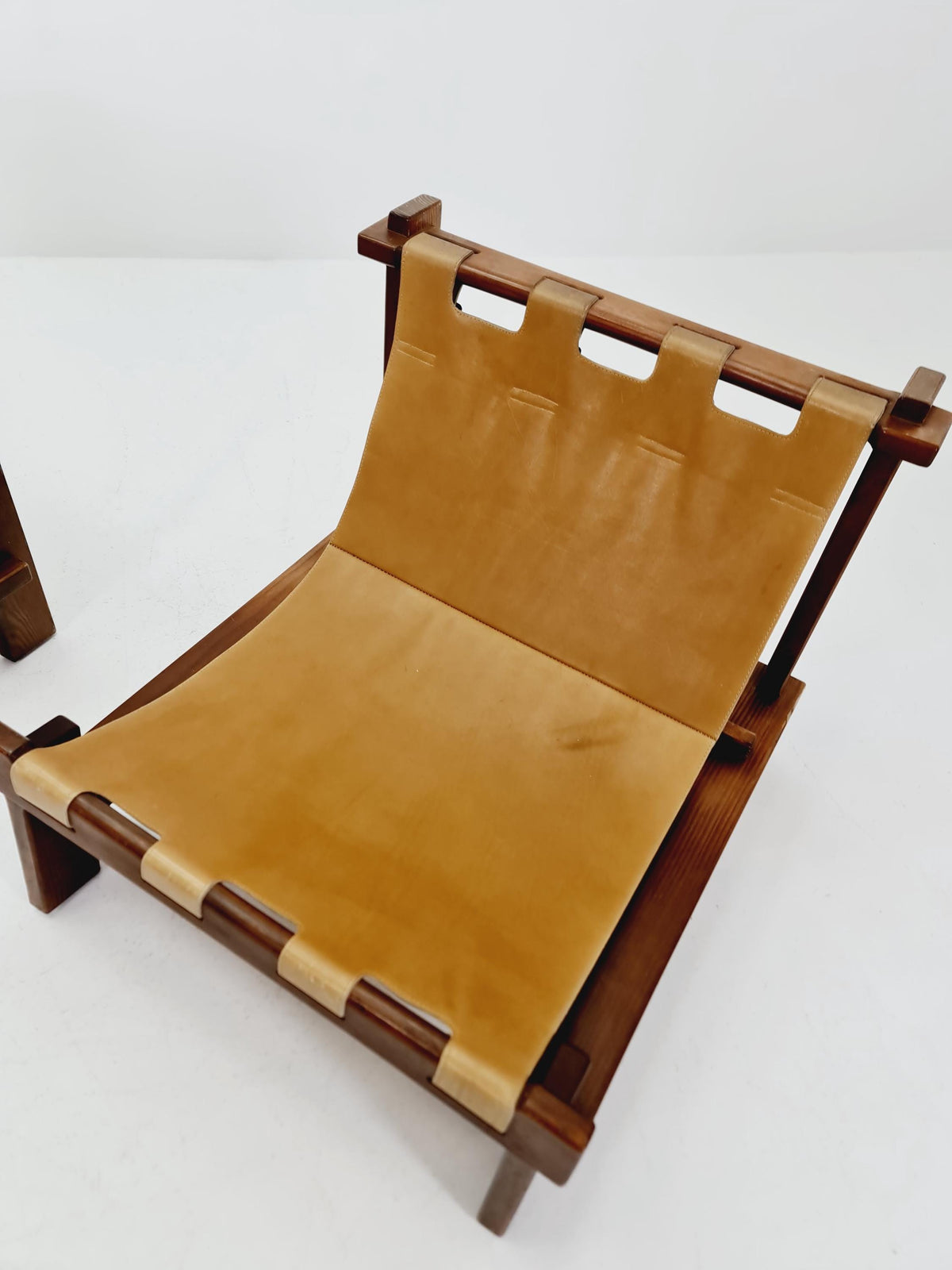 1 of 2 mid century armchairs in leather and wood By Carl Straub Germany , 1960s