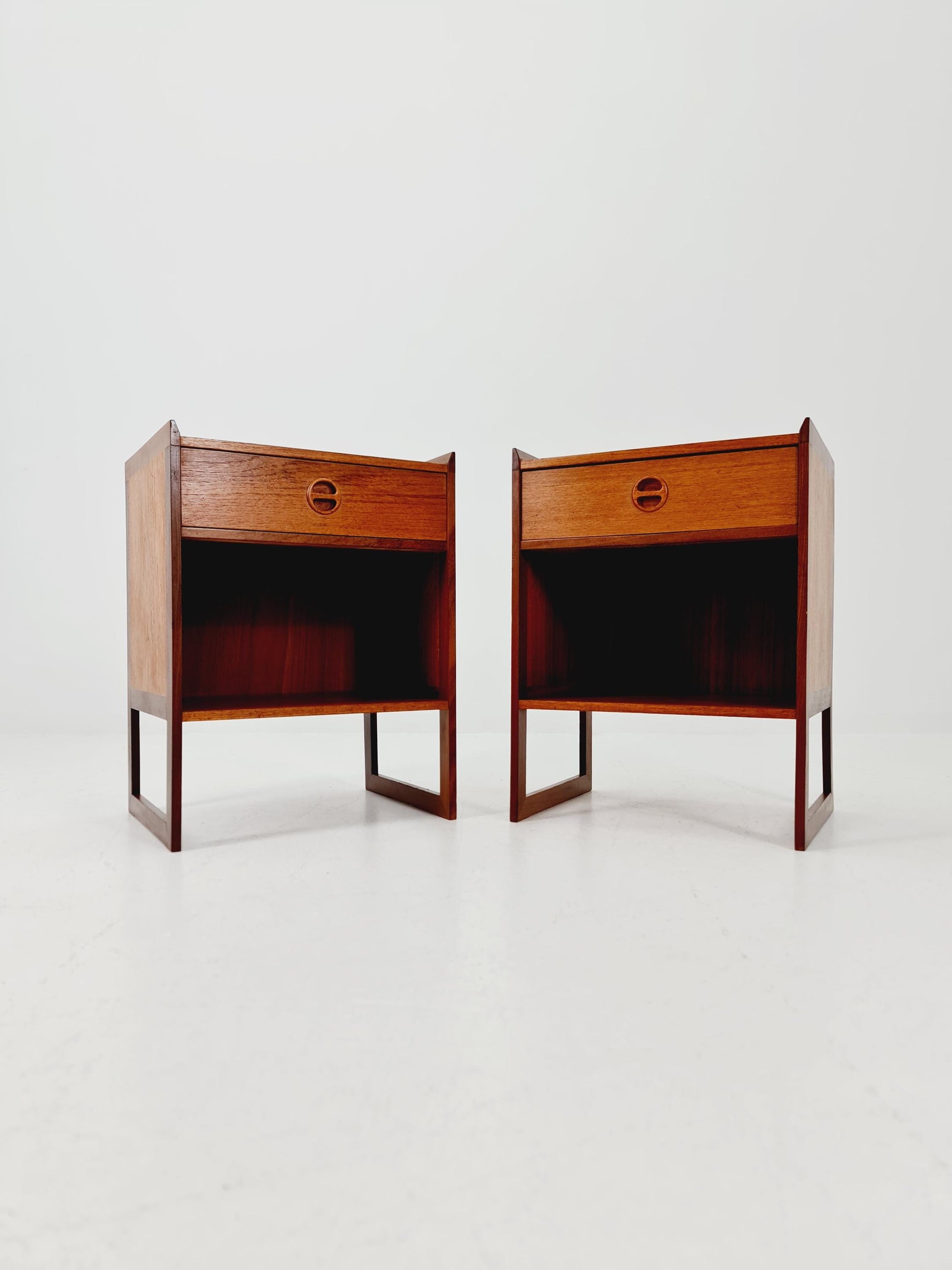 Pair of Midcentury by Arne Wahl Iversen teak vintage side table/ Bedside table/ Night stand, 1960s