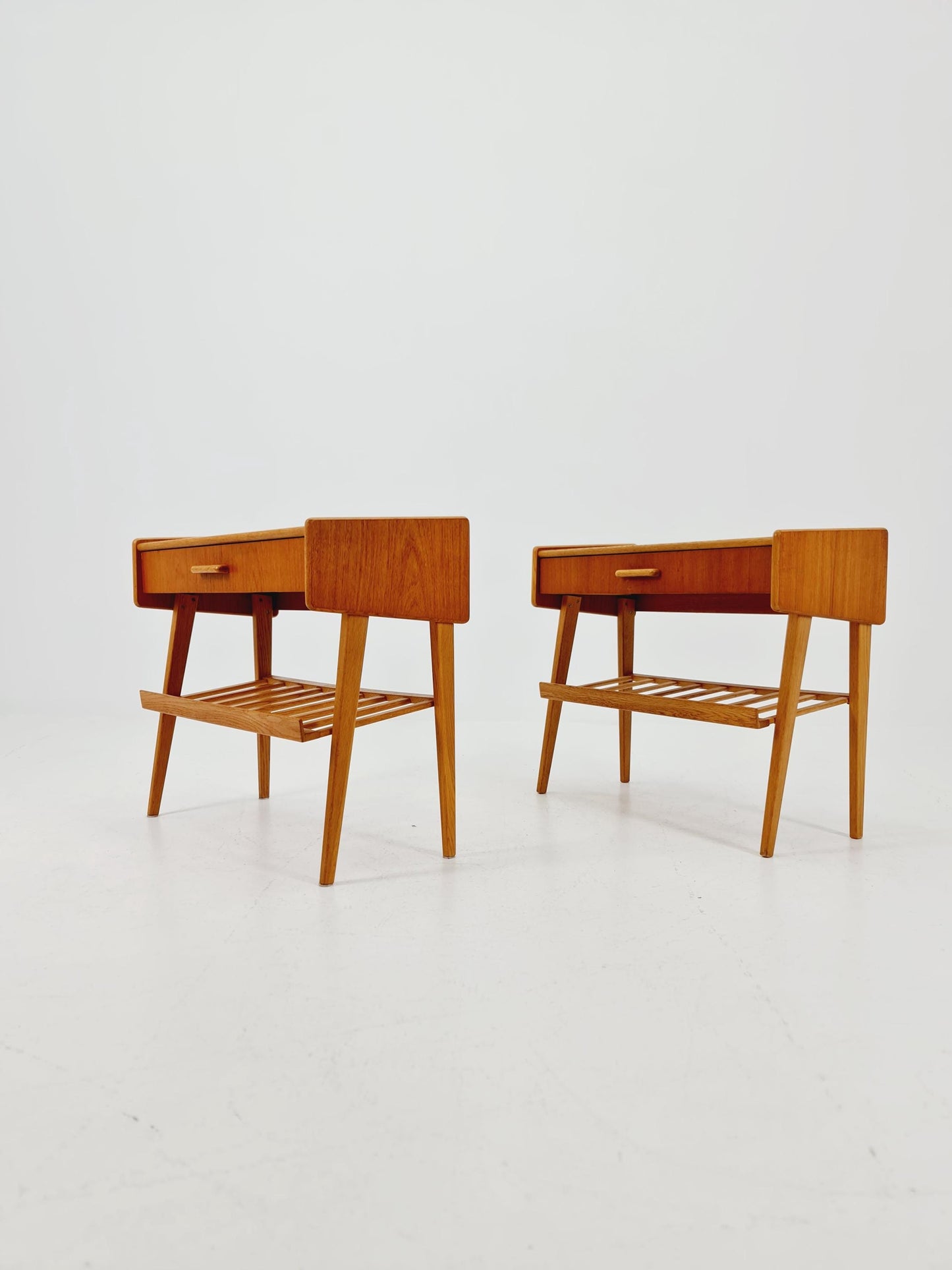 Rare big Midcentury Danish teak Vintage Side table/ Bedside table by Olholm Möbelfabrik, Denmark, 1960s, set of 2