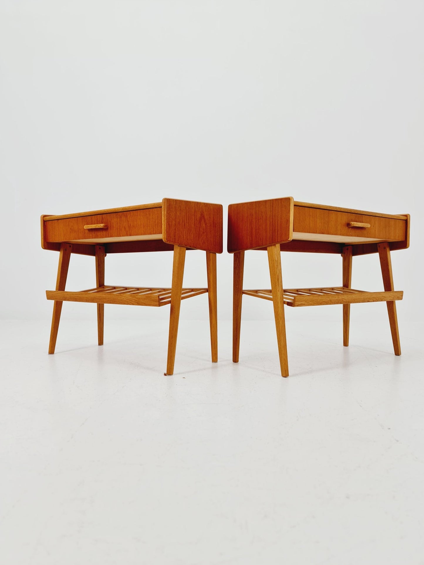 Rare big Midcentury Danish teak Vintage Side table/ Bedside table by Olholm Möbelfabrik, Denmark, 1960s, set of 2