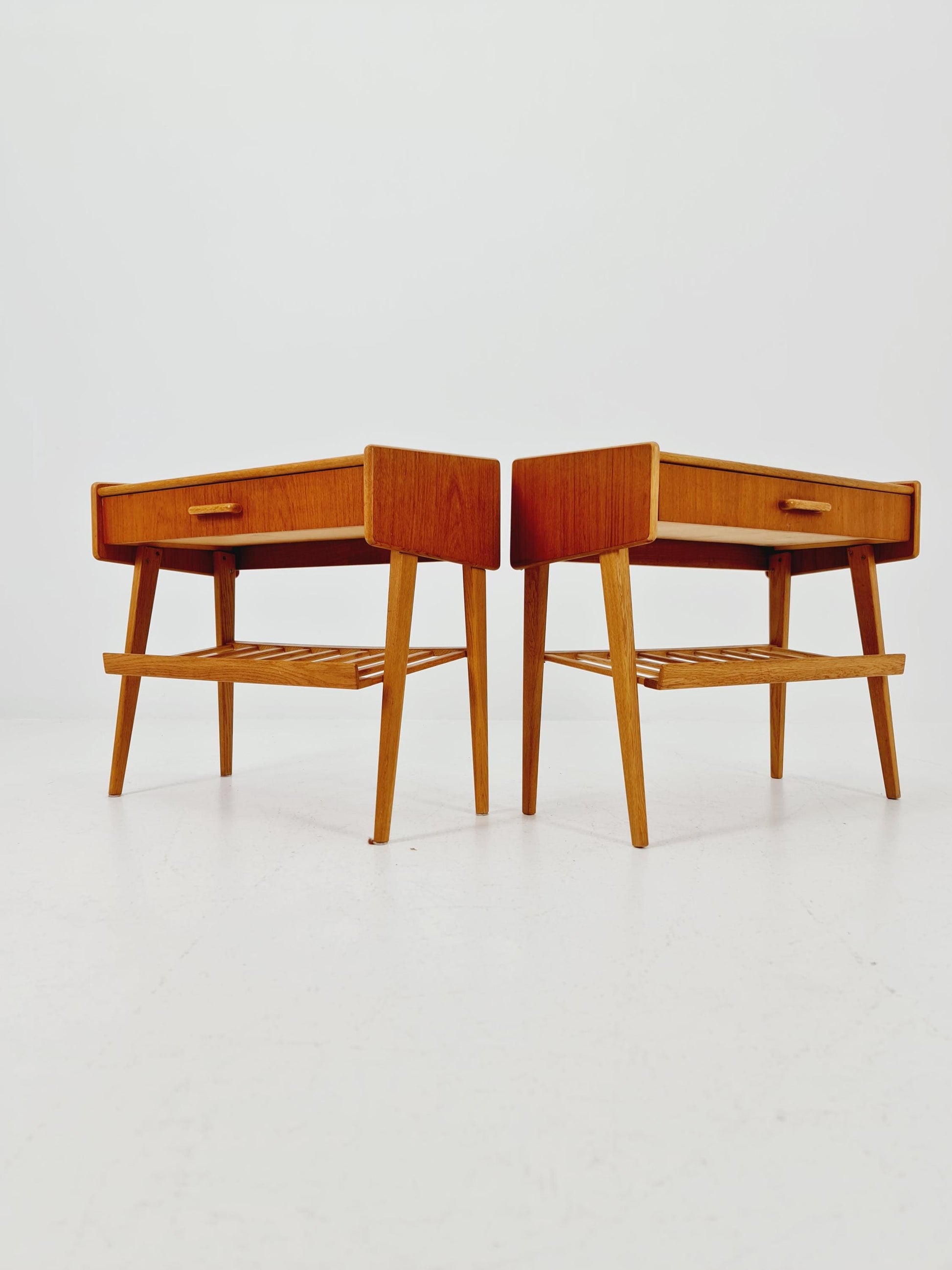 Rare big Midcentury Danish teak Vintage Side table/ Bedside table by Olholm Möbelfabrik, Denmark, 1960s, set of 2