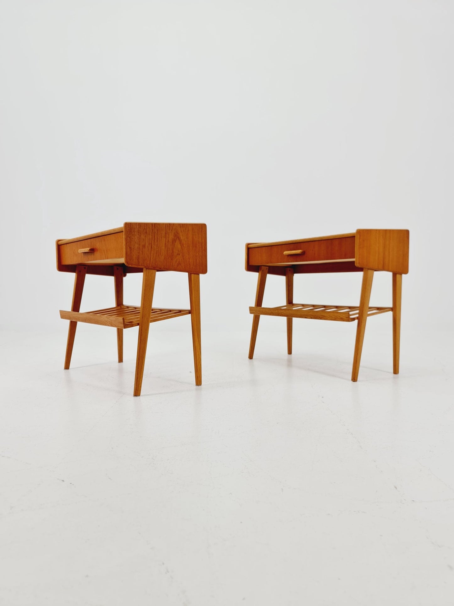 Rare big Midcentury Danish teak Vintage Side table/ Bedside table by Olholm Möbelfabrik, Denmark, 1960s, set of 2