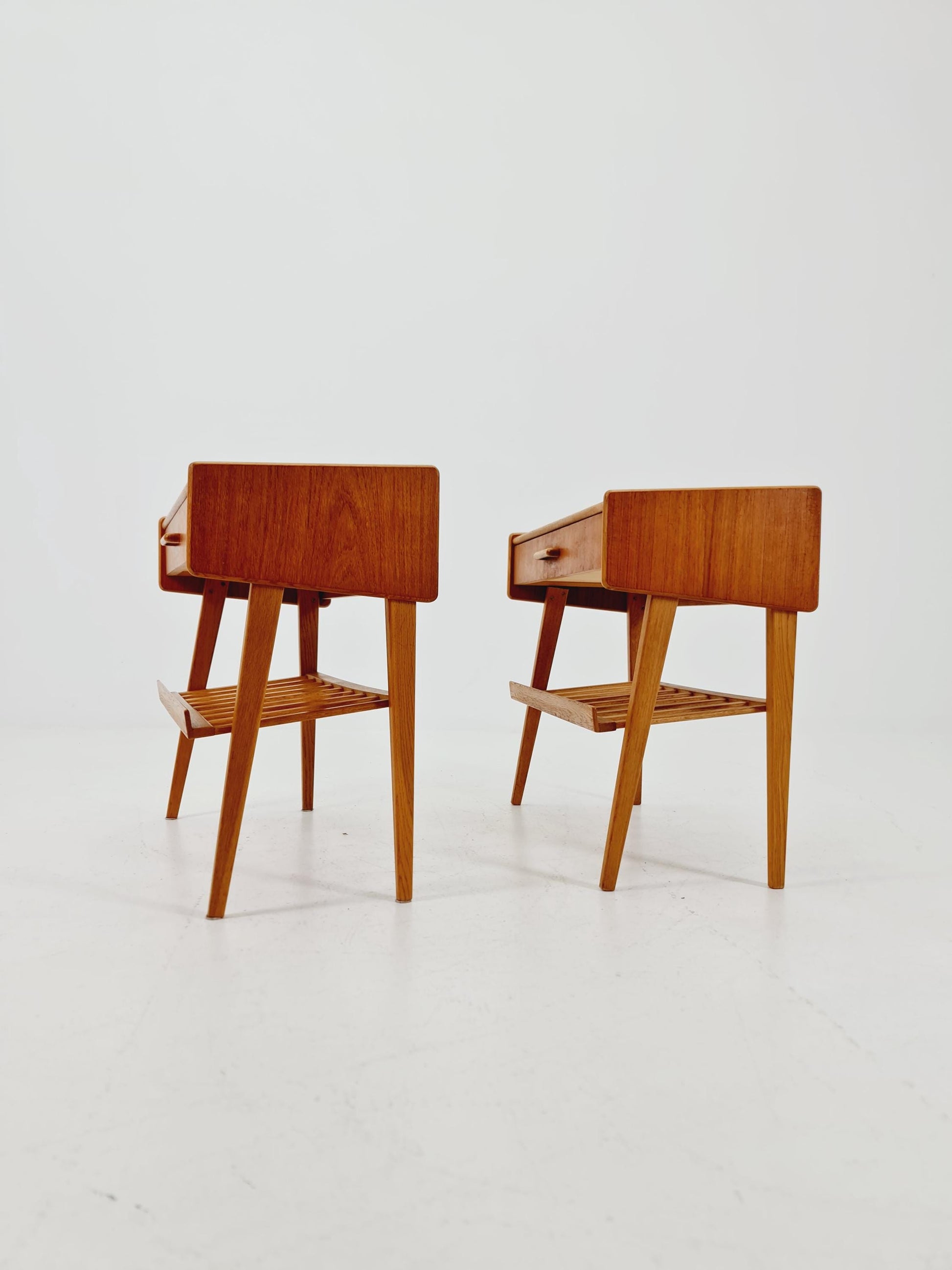 Rare big Midcentury Danish teak Vintage Side table/ Bedside table by Olholm Möbelfabrik, Denmark, 1960s, set of 2