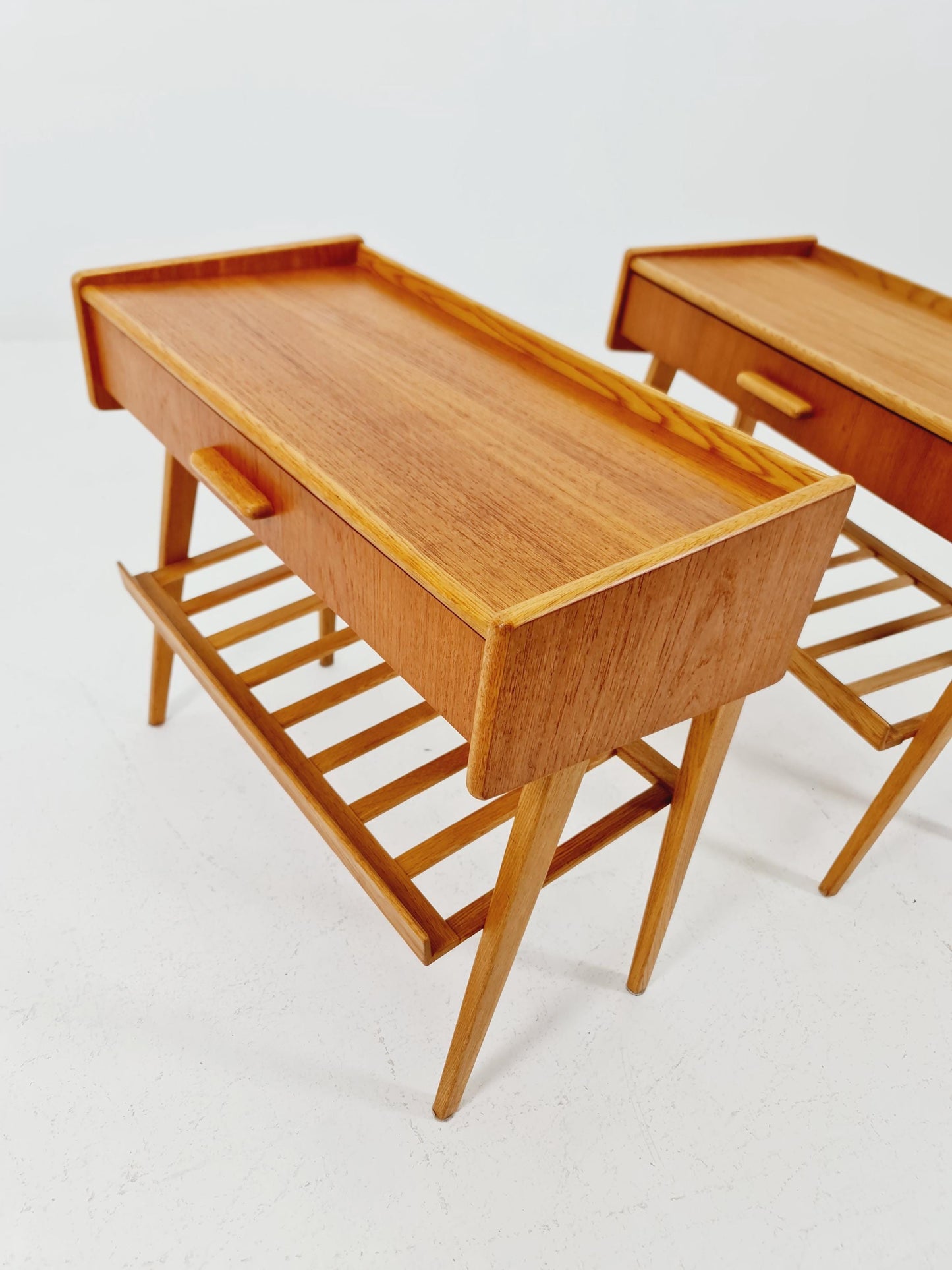 Rare big Midcentury Danish teak Vintage Side table/ Bedside table by Olholm Möbelfabrik, Denmark, 1960s, set of 2