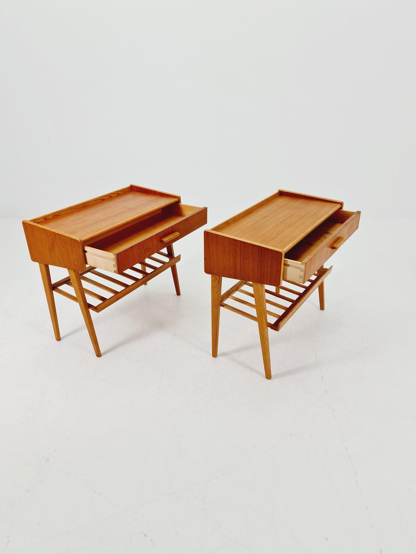 Rare big Midcentury Danish teak Vintage Side table/ Bedside table by Olholm Möbelfabrik, Denmark, 1960s, set of 2