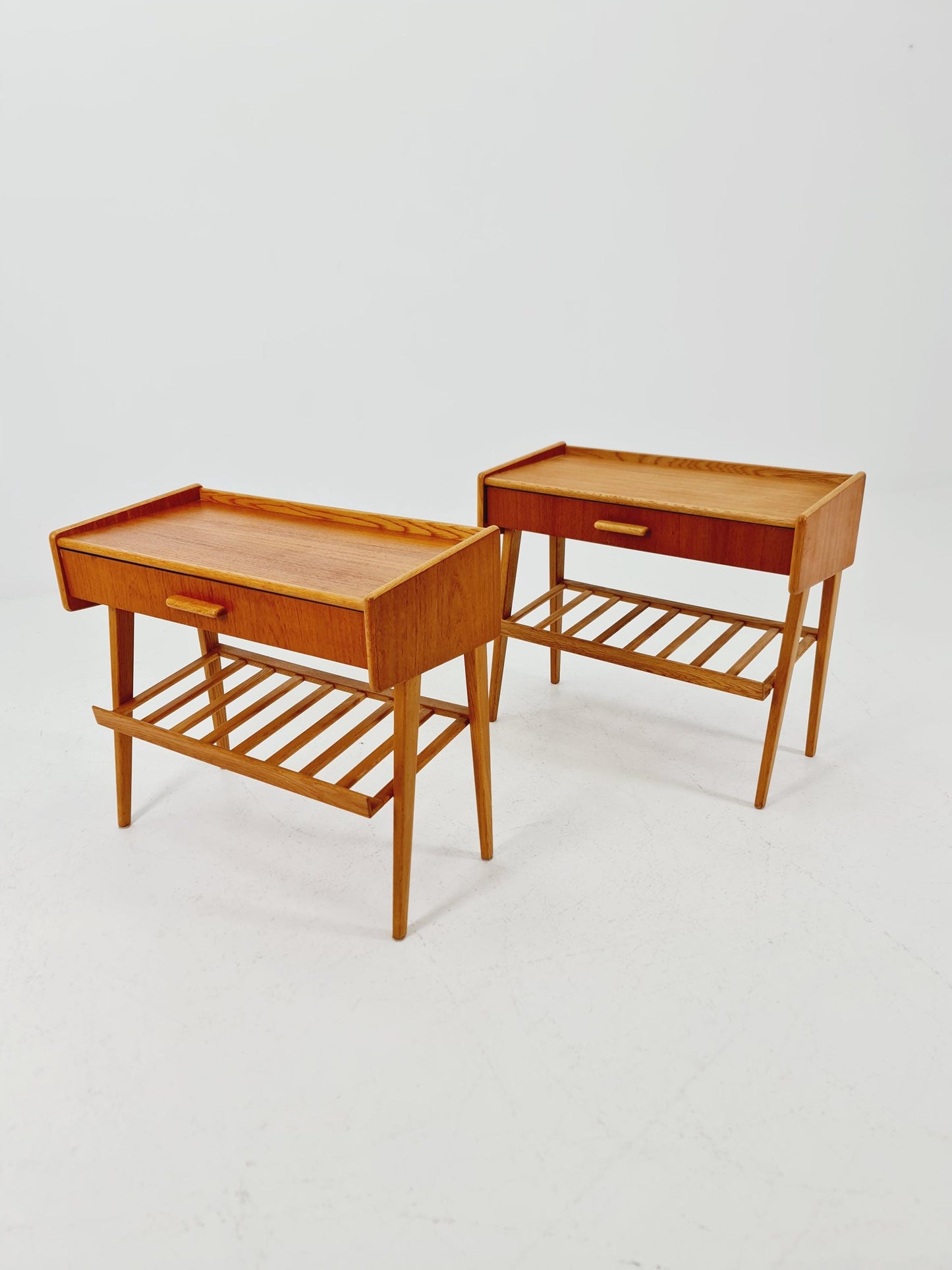 Rare big Midcentury Danish teak Vintage Side table/ Bedside table by Olholm Möbelfabrik, Denmark, 1960s, set of 2