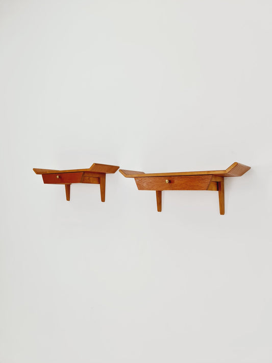 Rare pair of small Danish teak floating nightstands, 1960s