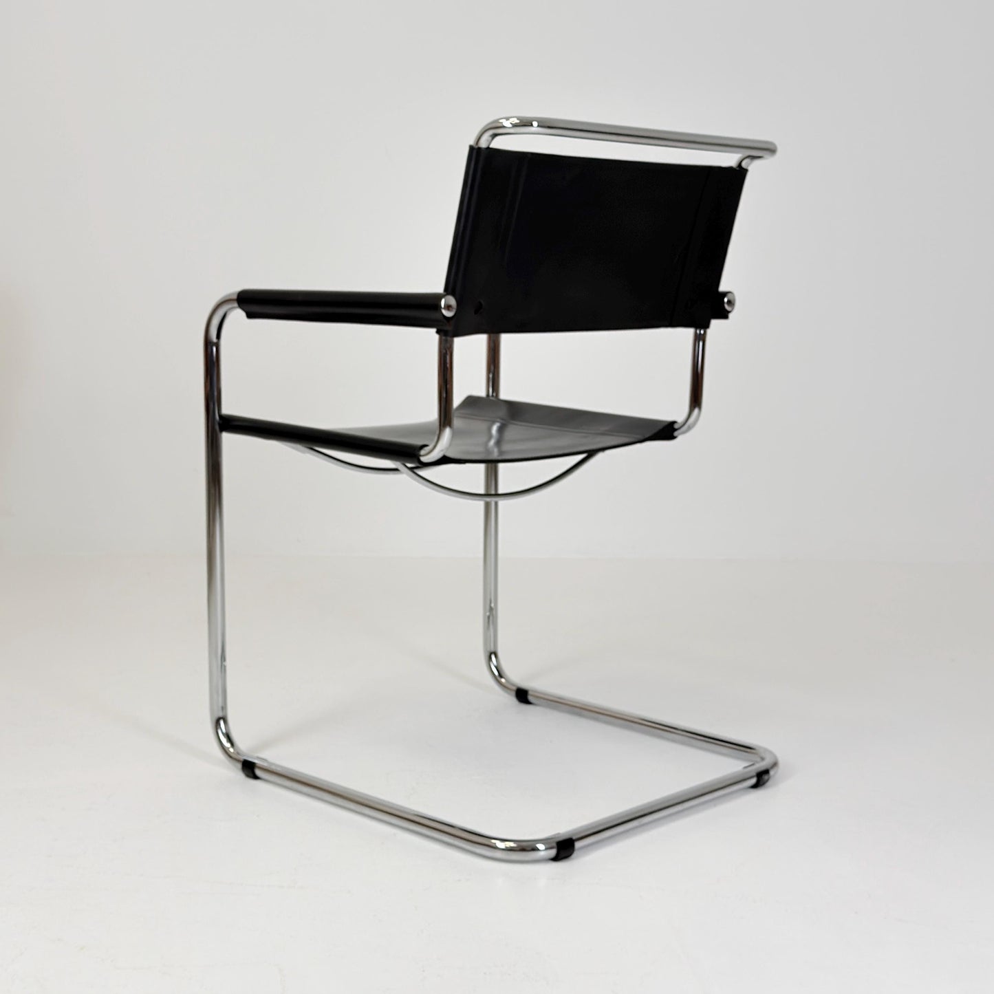 1 of 25 Mid Century Bauhaus S34 Cantilever Armchair by Mart Stam for Italia Mobilia, Black Leather & Chrome, Italy 1980s
