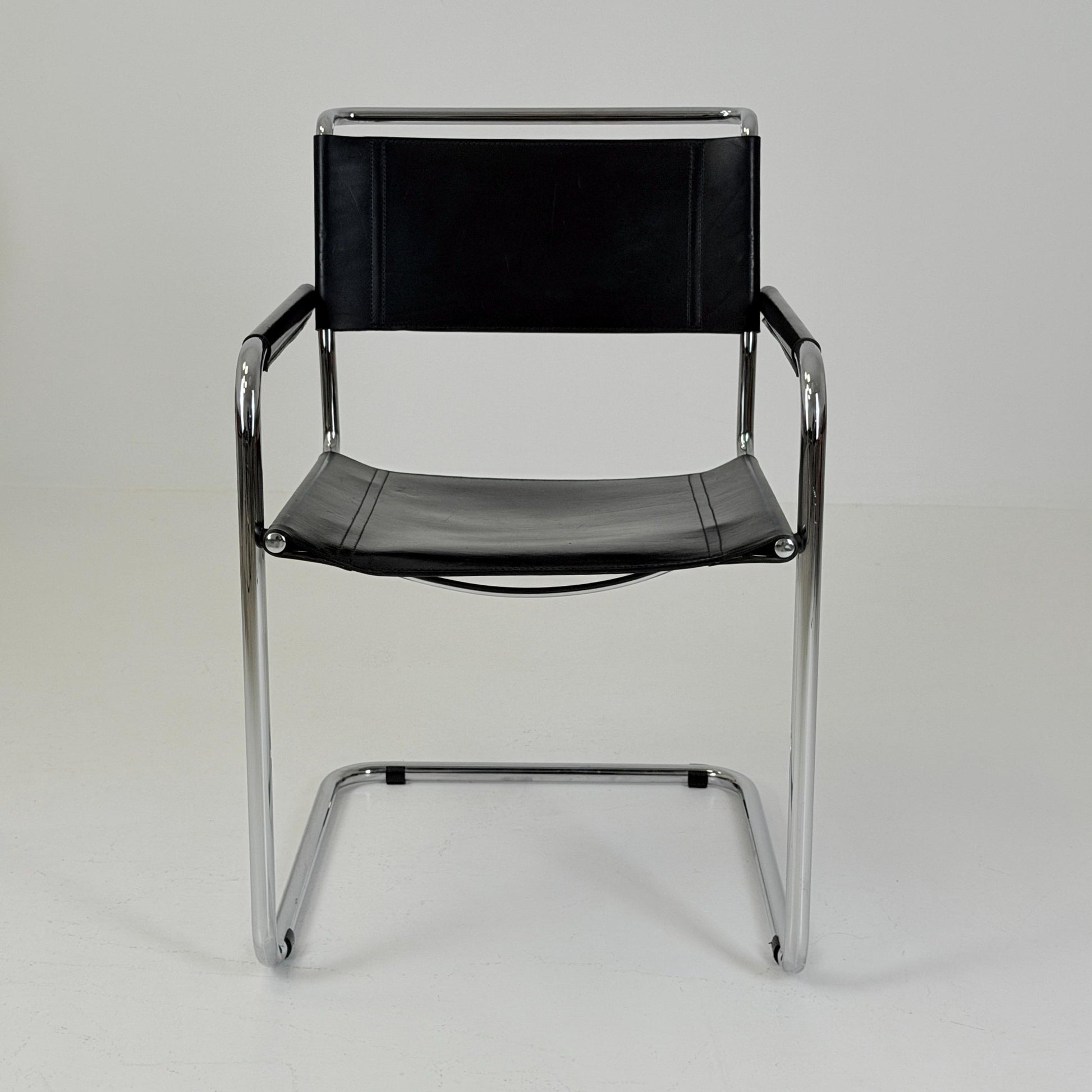1 of 25 Mid Century Bauhaus S34 Cantilever Armchair by Mart Stam for Italia Mobilia, Black Leather & Chrome, Italy 1980s