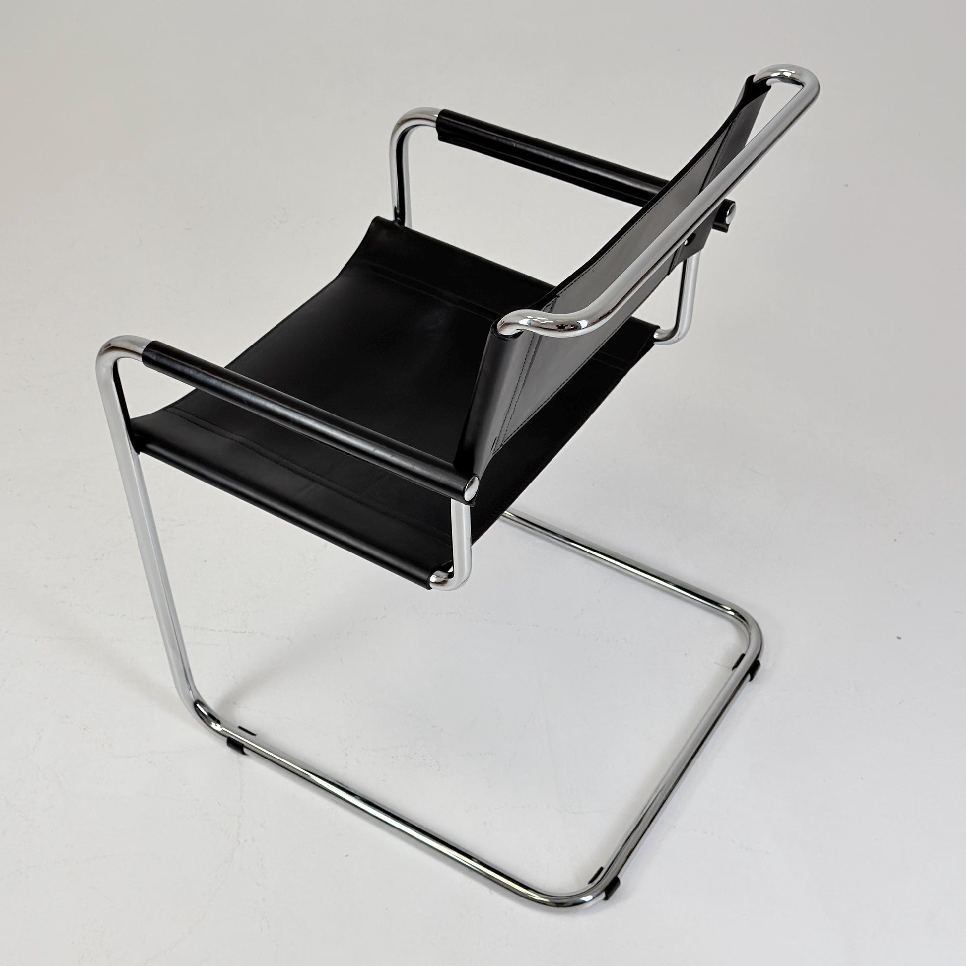 1 of 25 Mid Century Bauhaus S34 Cantilever Armchair by Mart Stam for Italia Mobilia, Black Leather & Chrome, Italy 1980s