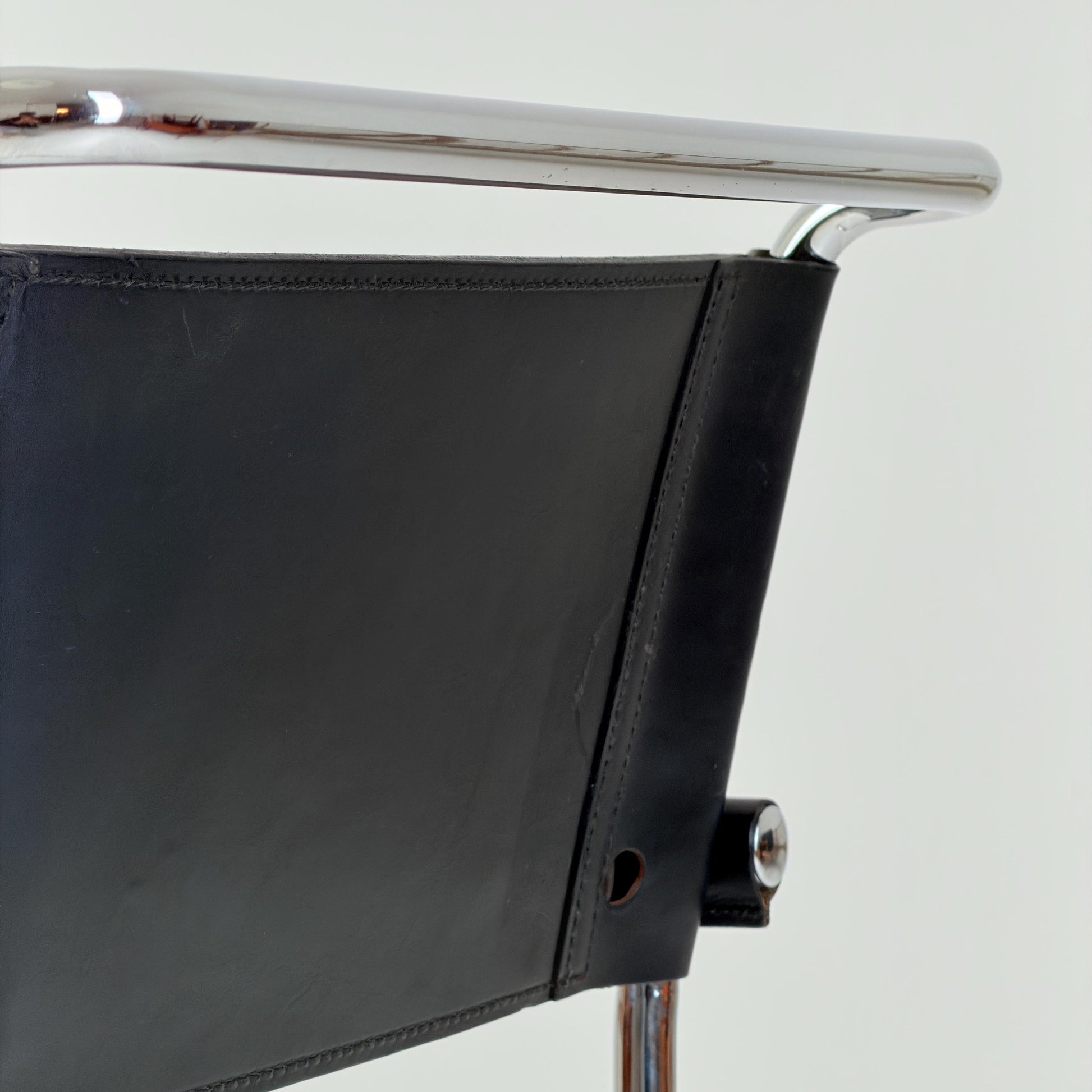 1 of 25 Mid Century Bauhaus S34 Cantilever Armchair by Mart Stam for Italia Mobilia, Black Leather & Chrome, Italy 1980s