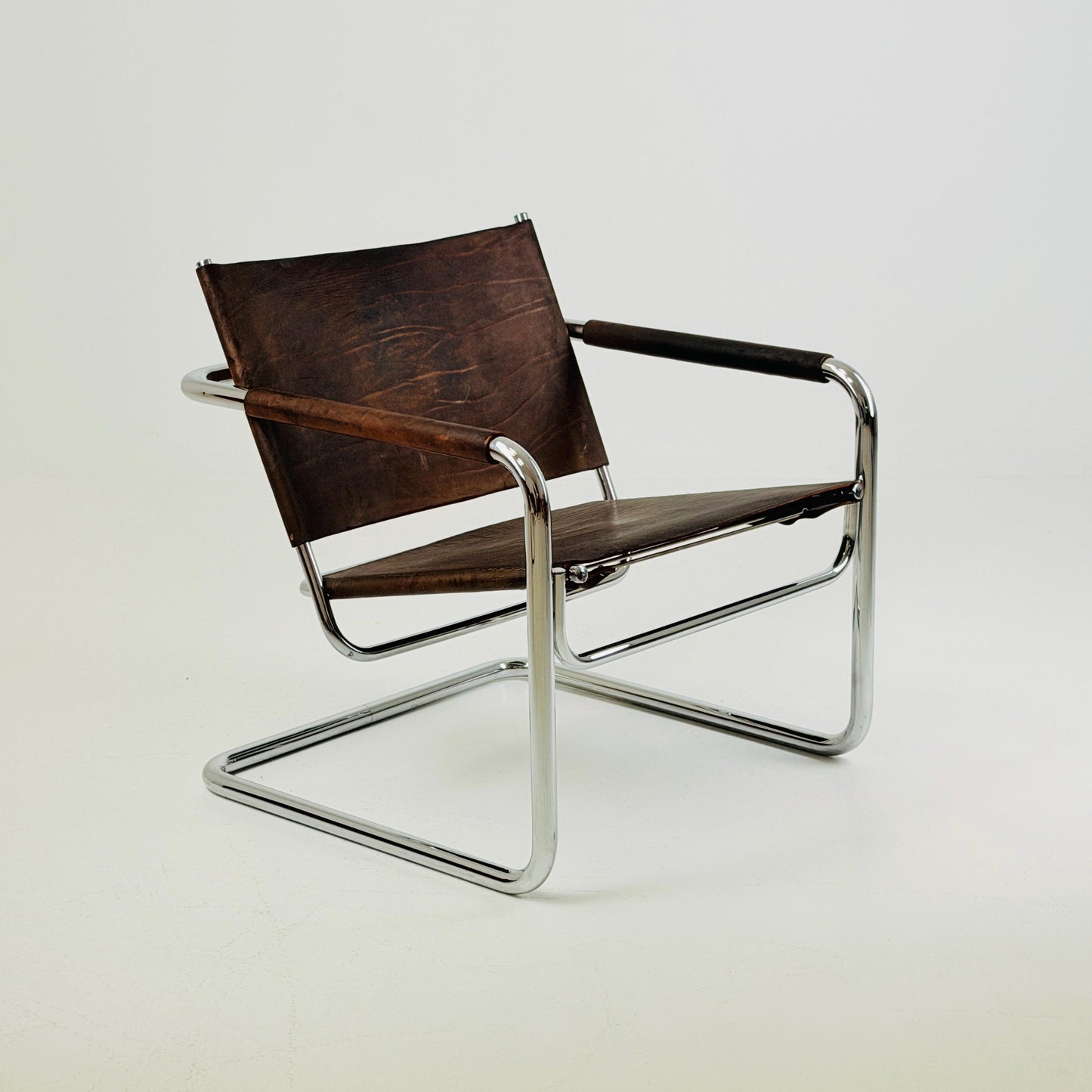 Rare Mid Century Rondo Cantilever Lounge Armchair by Heinrich Pfalzberger – Chocolate Brown Leather, Swiss Design 1960s,