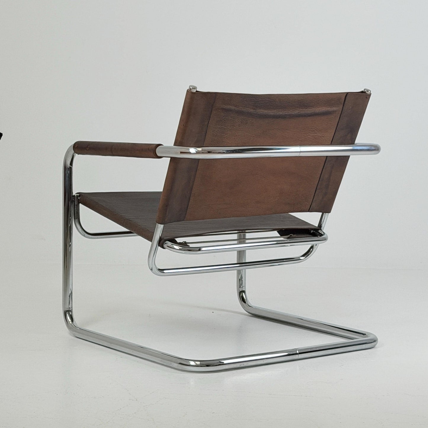 Rare Mid Century Rondo Cantilever Lounge Armchair by Heinrich Pfalzberger – Chocolate Brown Leather, Swiss Design 1960s,