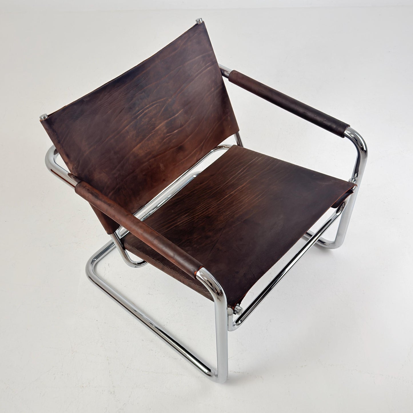 Rare Mid Century Rondo Cantilever Lounge Armchair by Heinrich Pfalzberger – Chocolate Brown Leather, Swiss Design 1960s,