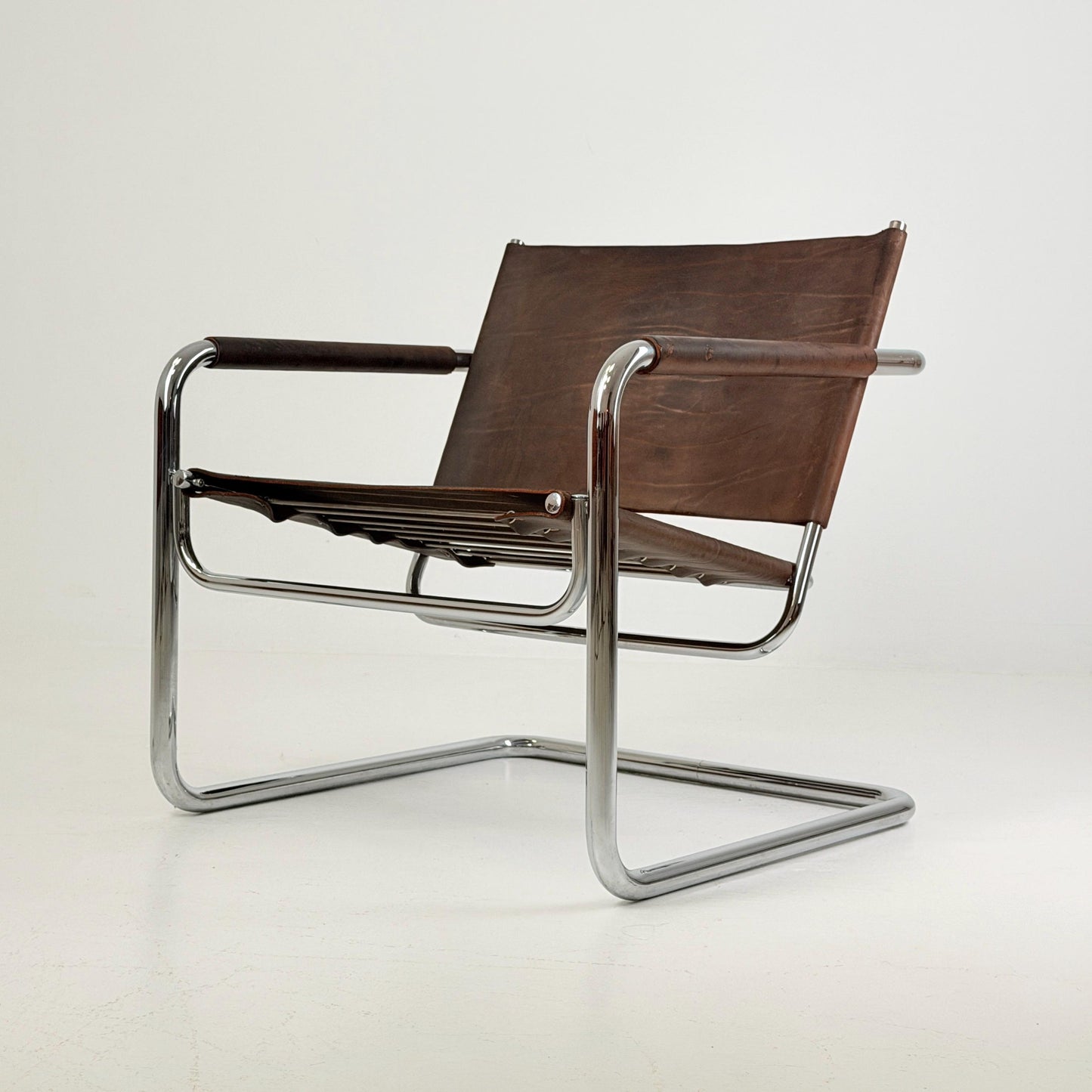 Rare Mid Century Rondo Cantilever Lounge Armchair by Heinrich Pfalzberger – Chocolate Brown Leather, Swiss Design 1960s,