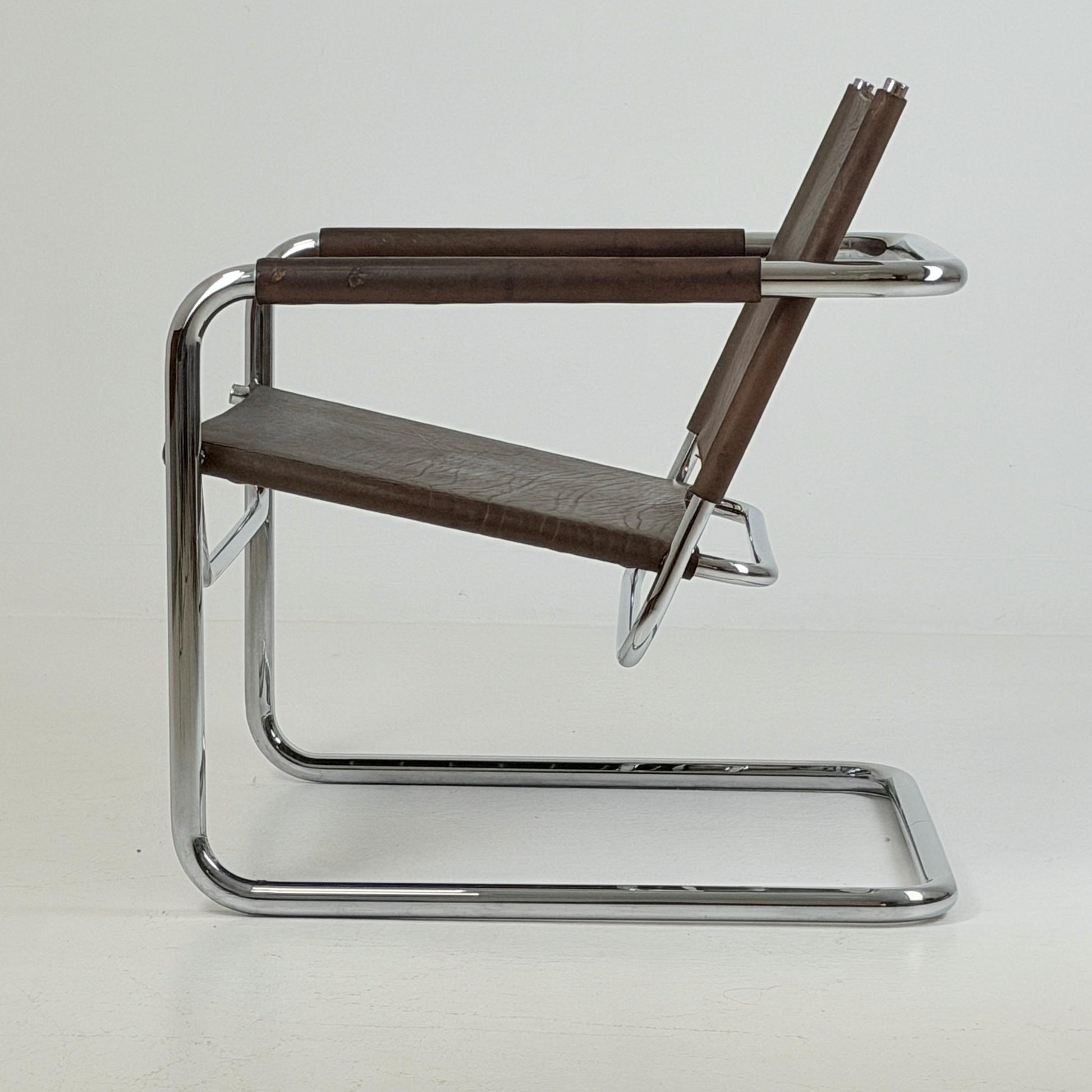 Rare Mid Century Rondo Cantilever Lounge Armchair by Heinrich Pfalzberger – Chocolate Brown Leather, Swiss Design 1960s,