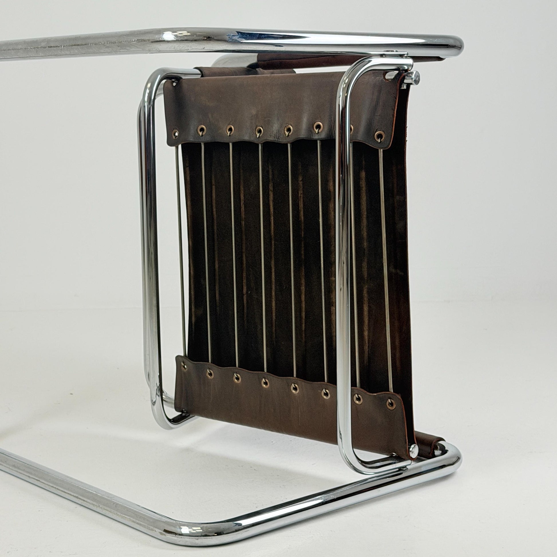 Rare Mid Century Rondo Cantilever Lounge Armchair by Heinrich Pfalzberger – Chocolate Brown Leather, Swiss Design 1960s,
