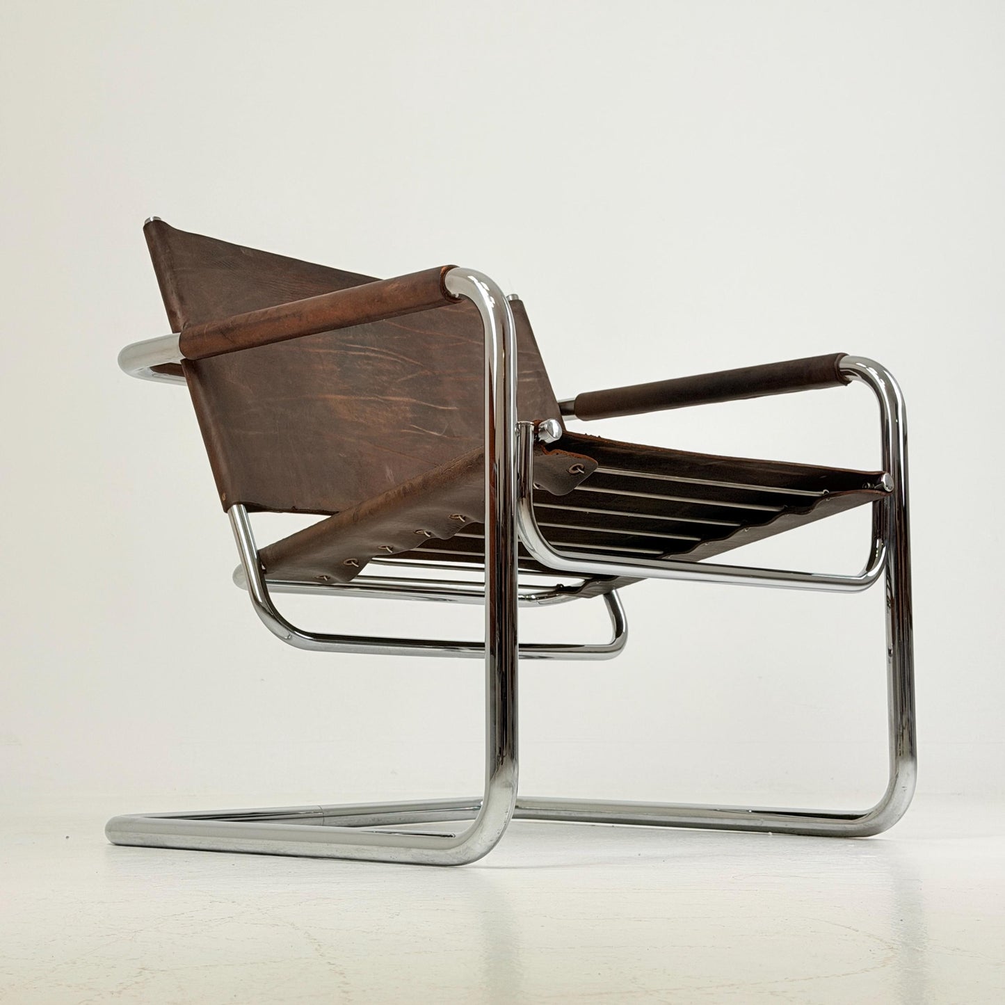 Rare Mid Century Rondo Cantilever Lounge Armchair by Heinrich Pfalzberger – Chocolate Brown Leather, Swiss Design 1960s,