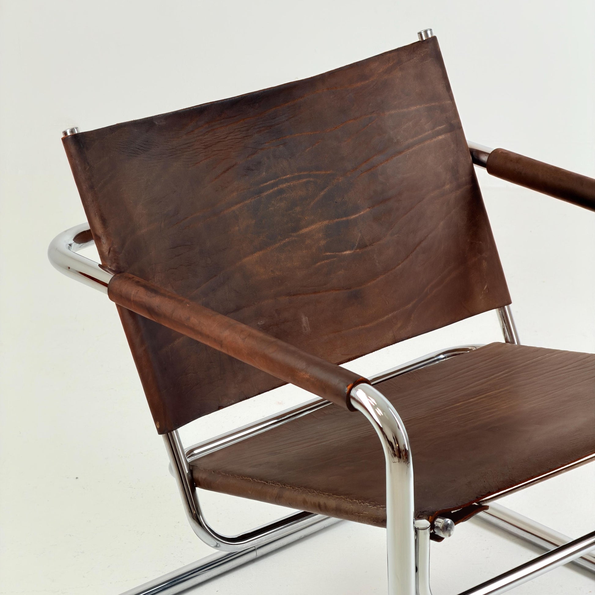 Rare Mid Century Rondo Cantilever Lounge Armchair by Heinrich Pfalzberger – Chocolate Brown Leather, Swiss Design 1960s,