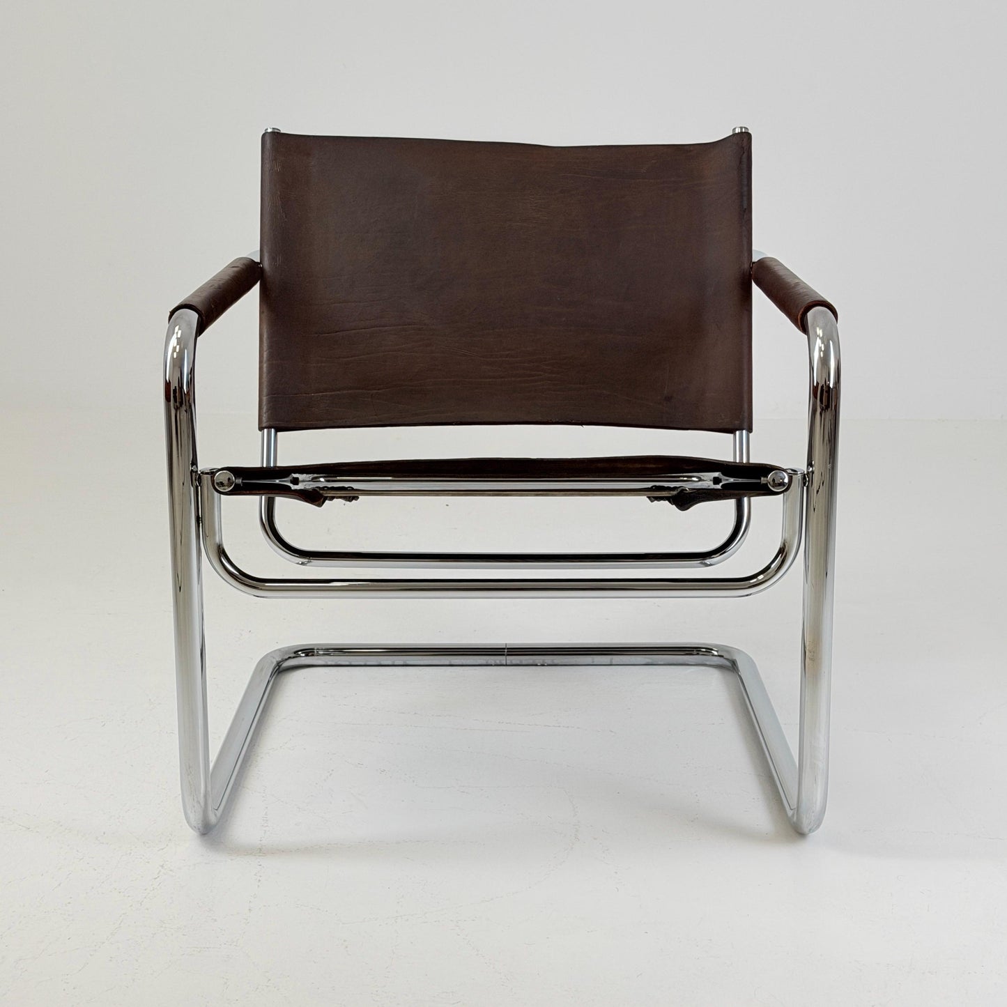 Rare Mid Century Rondo Cantilever Lounge Armchair by Heinrich Pfalzberger – Chocolate Brown Leather, Swiss Design 1960s,