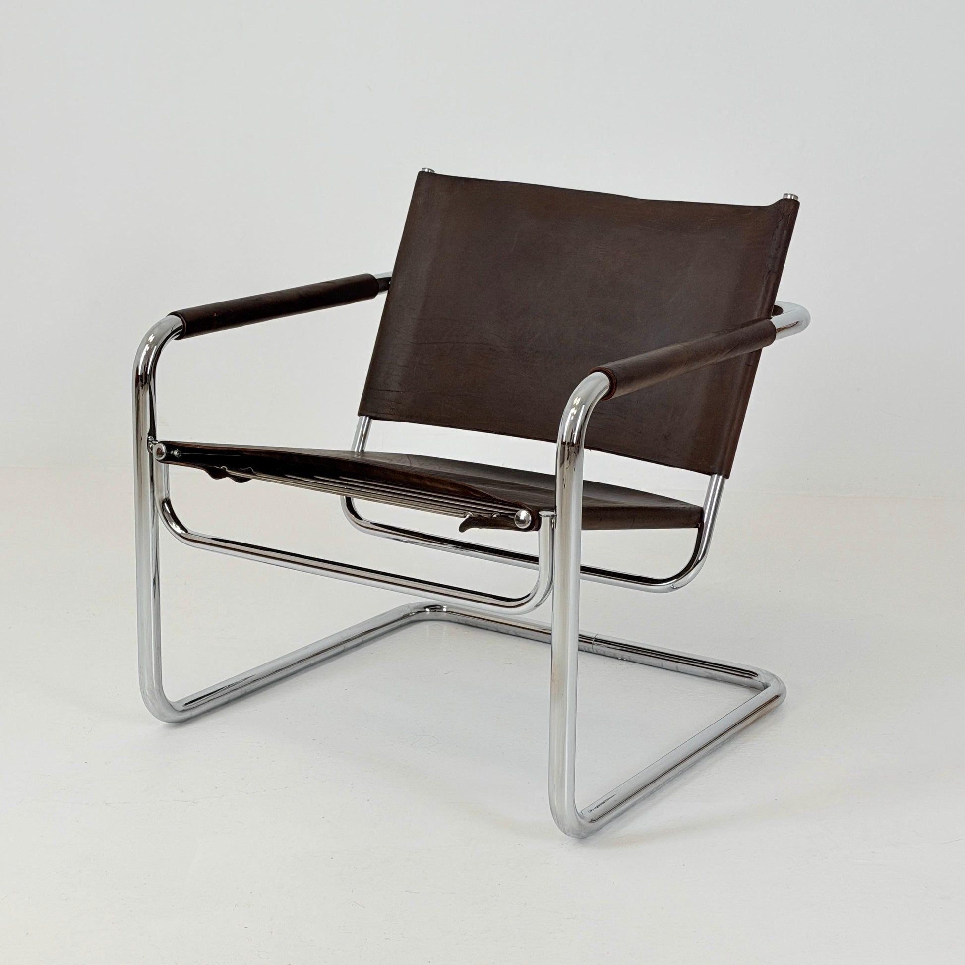 Rare Mid Century Rondo Cantilever Lounge Armchair by Heinrich Pfalzberger – Chocolate Brown Leather, Swiss Design 1960s,