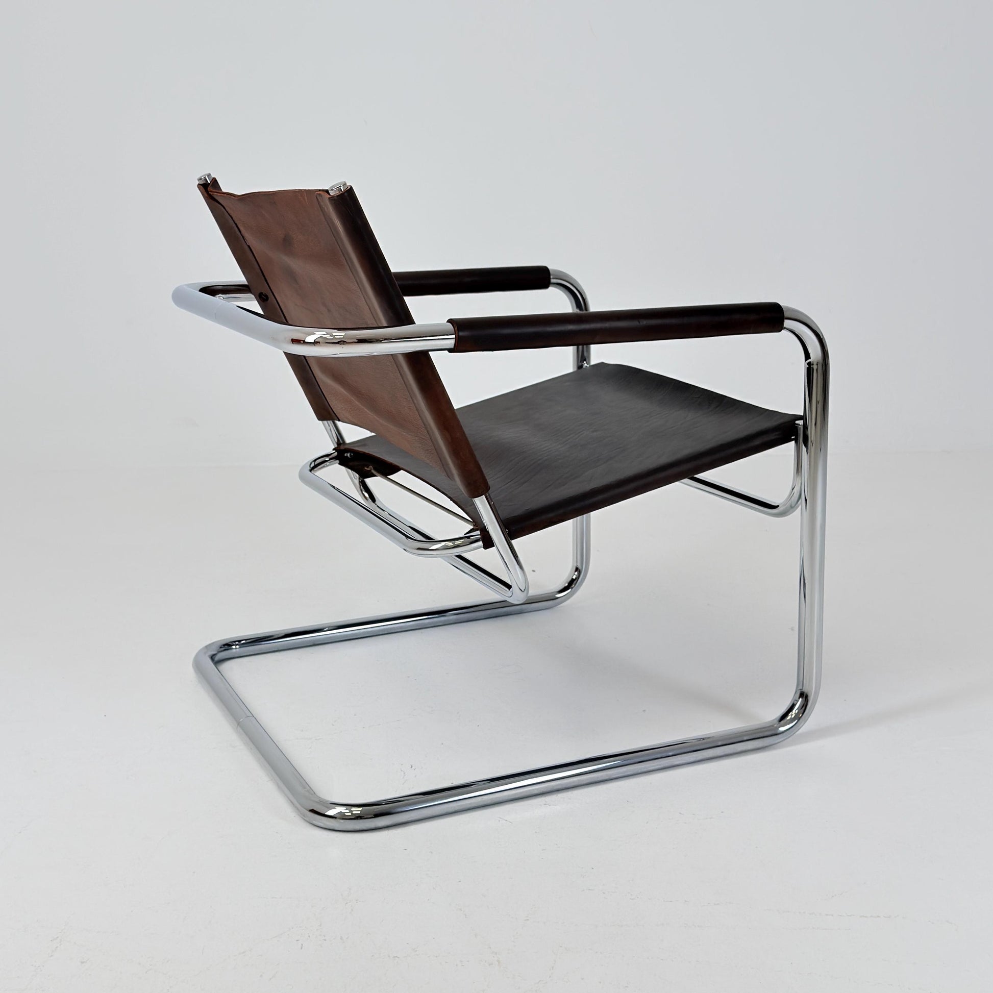 Rare Mid Century Rondo Cantilever Lounge Armchair by Heinrich Pfalzberger – Chocolate Brown Leather, Swiss Design 1960s,